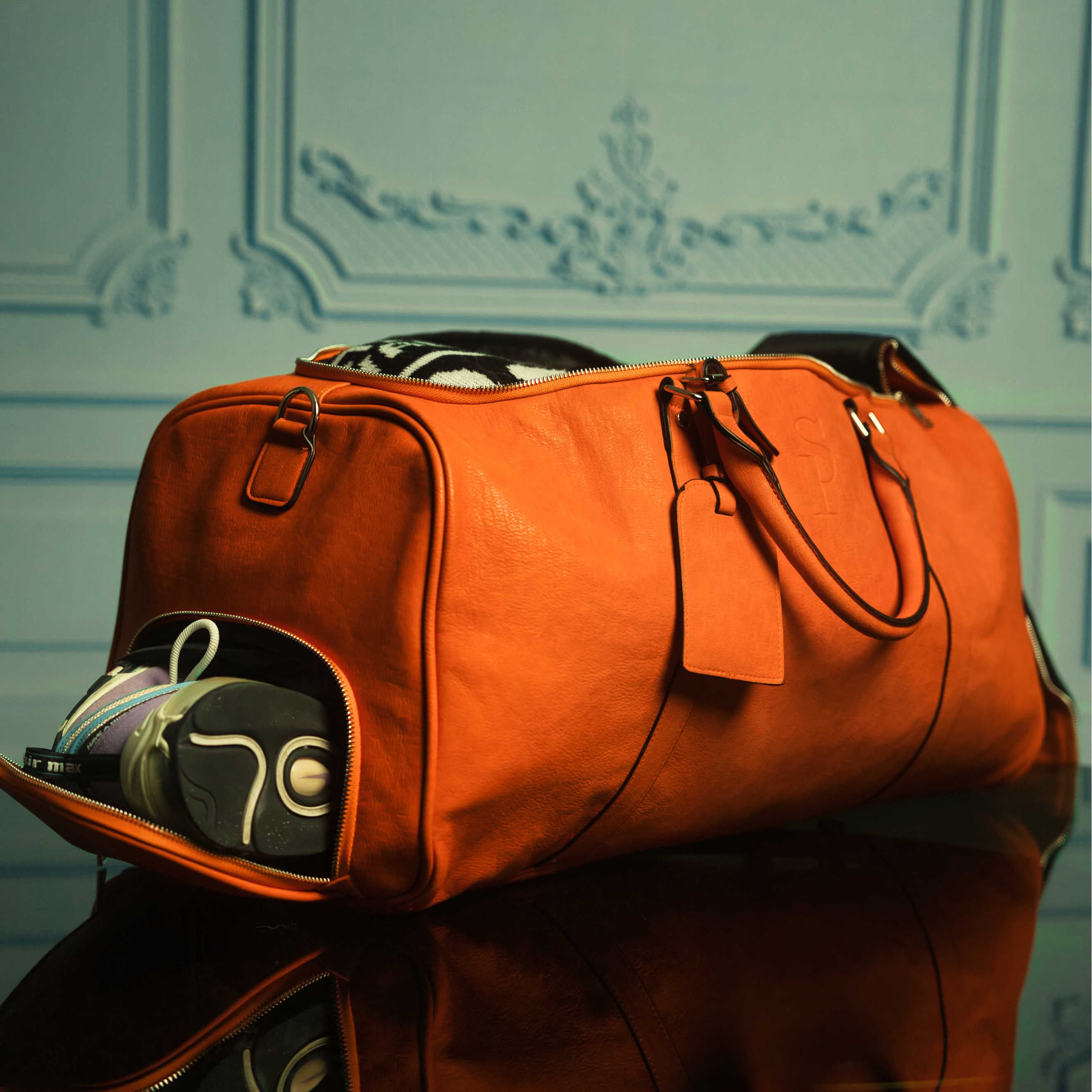 Orange Tumbled Leather Duffle Bag - Sole Premise