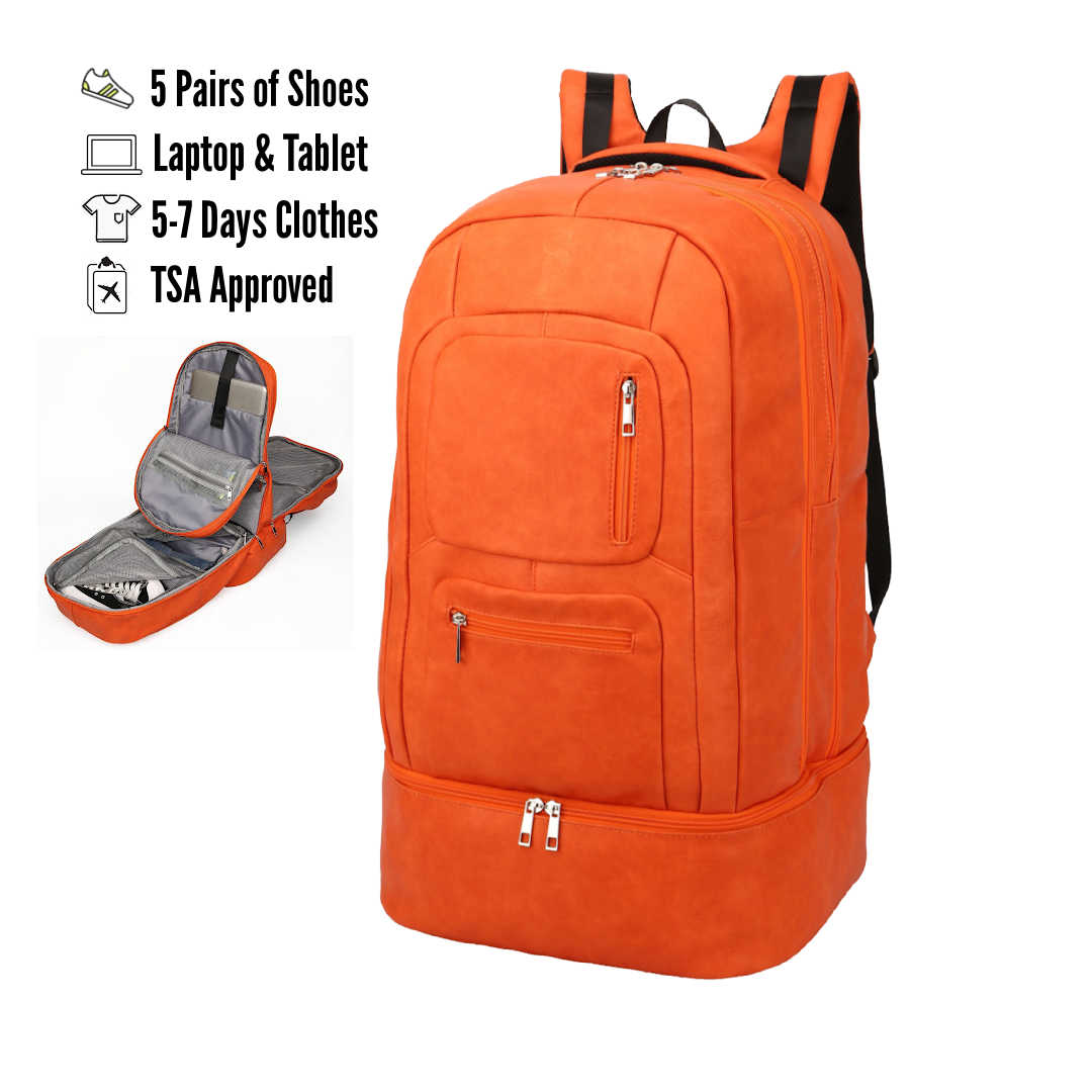 Orange Leather Luxury Carry-On Backpack (Patented Signature Design) - Sole Premise