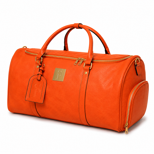 Orange Tumbled Leather Duffle Bag - Sole Premise