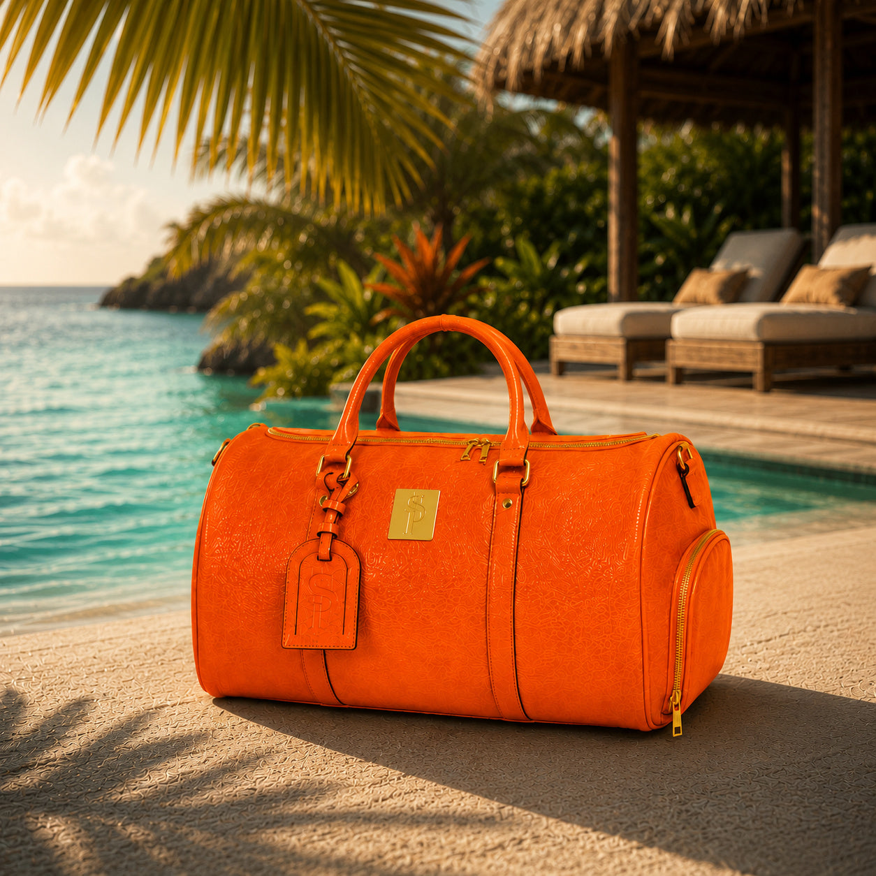 Orange Tumbled Leather Duffle Bag - Sole Premise