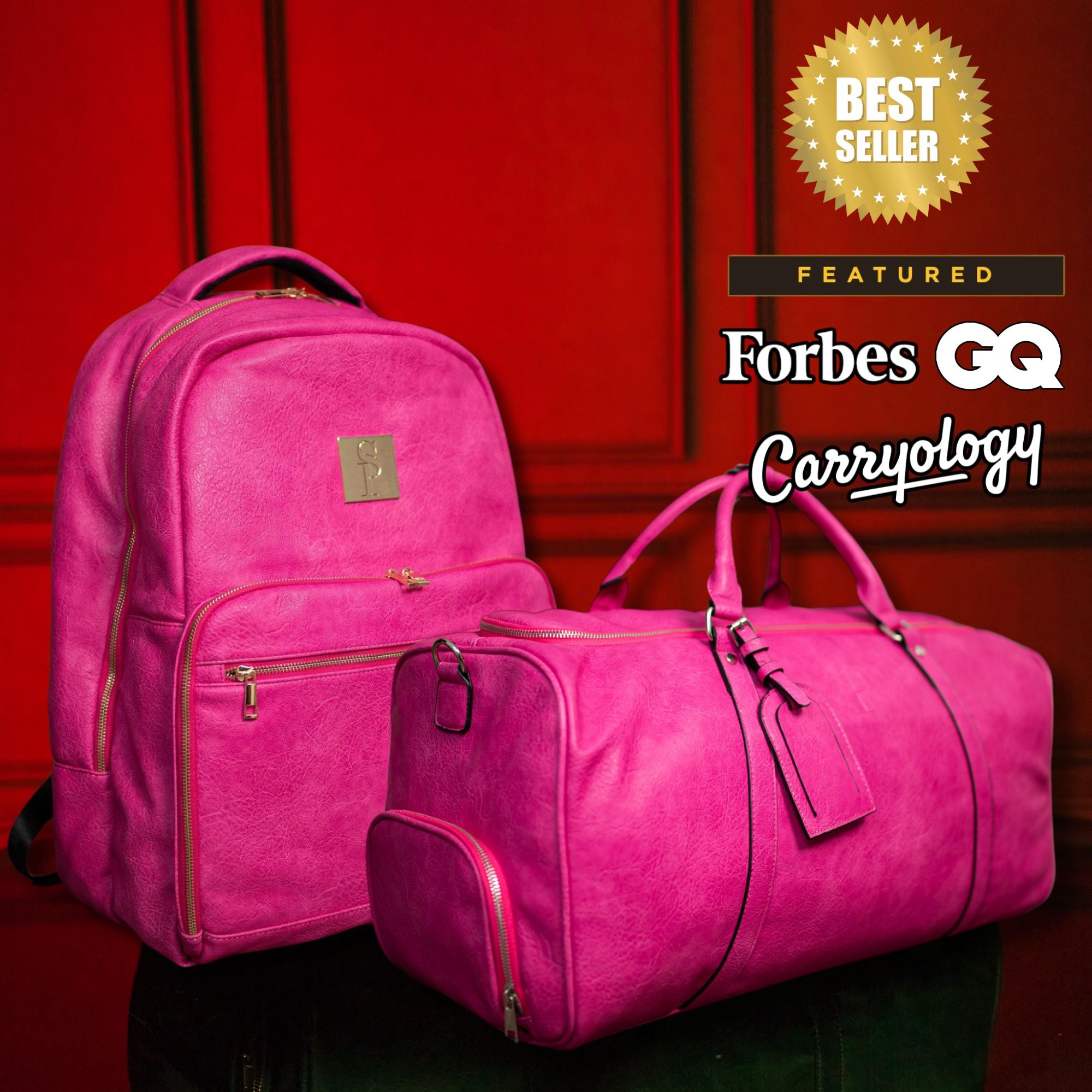 Pink Tumbled Leather Bag Set (Commuter and Duffle)