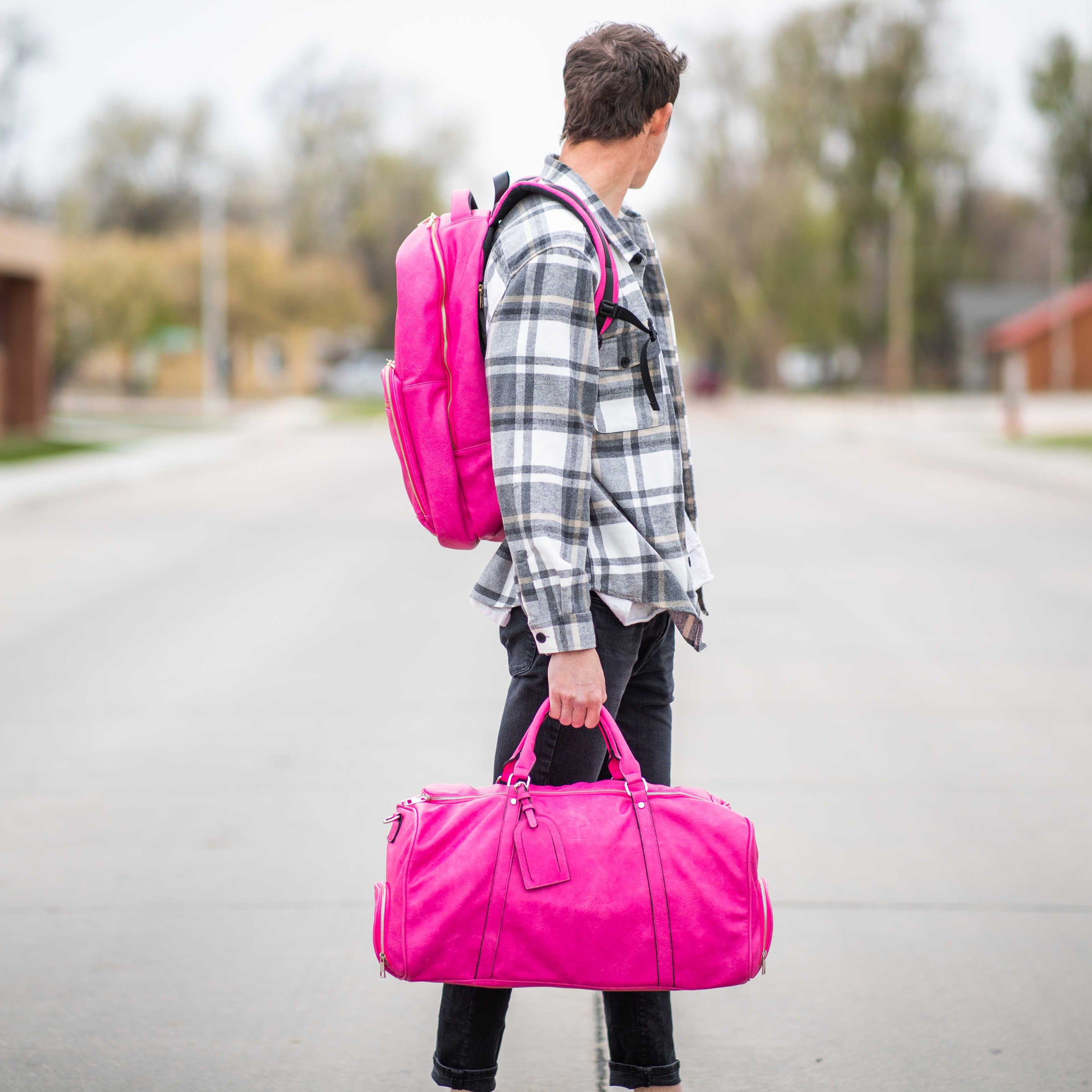 Pink Luciano Leather Duffle Bag