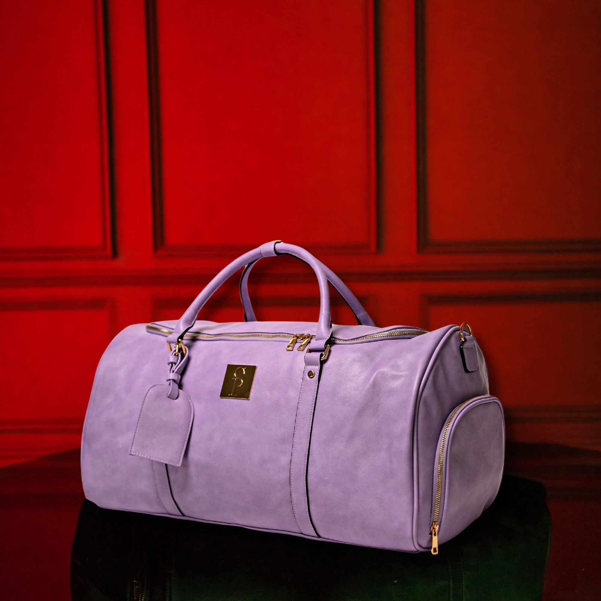 Purple Leather Weekender Duffle Bag