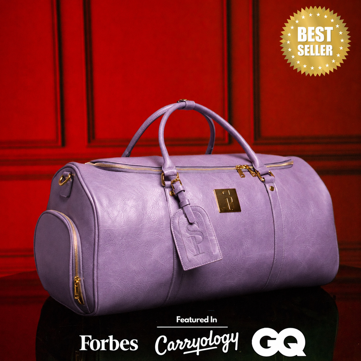 Purple Leather Weekender Duffle Bag