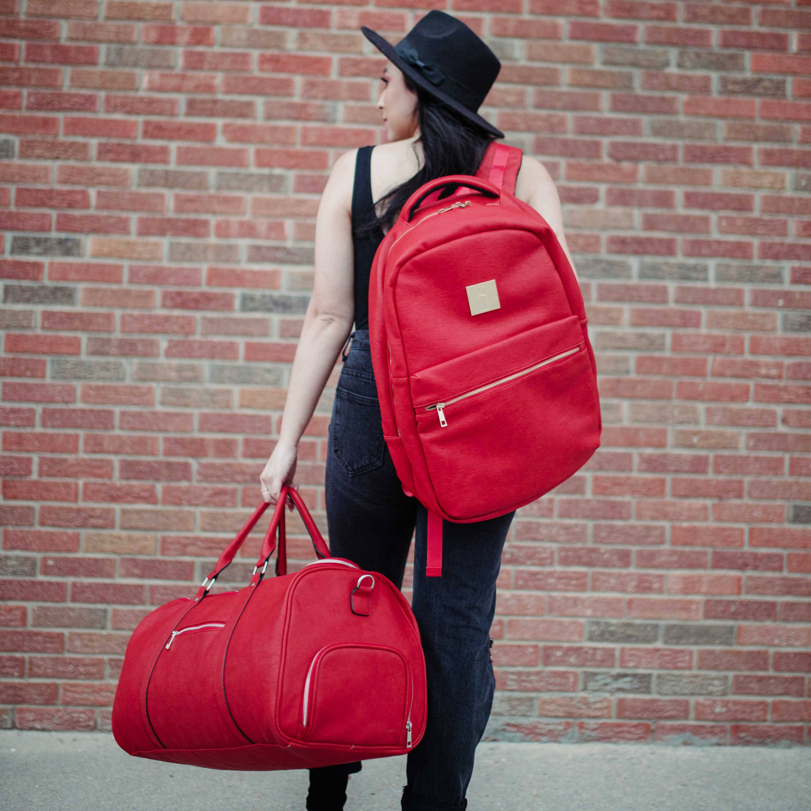 Red Tumbled Leather 2 Bag Set (Commuter and Duffle) - Sole Premise
