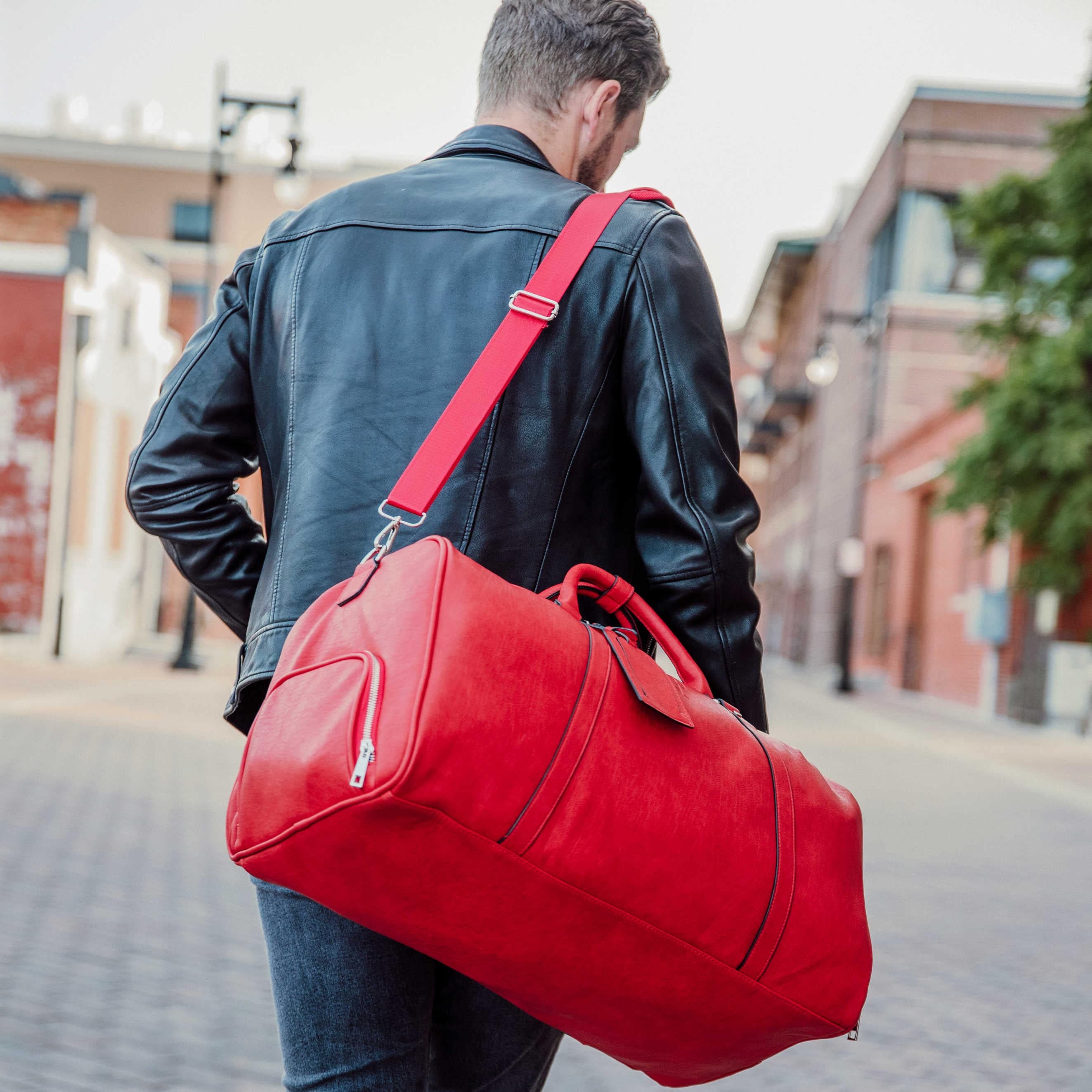 Red Tumbled Leather 2 Bag Set (Commuter and Duffle) - Sole Premise