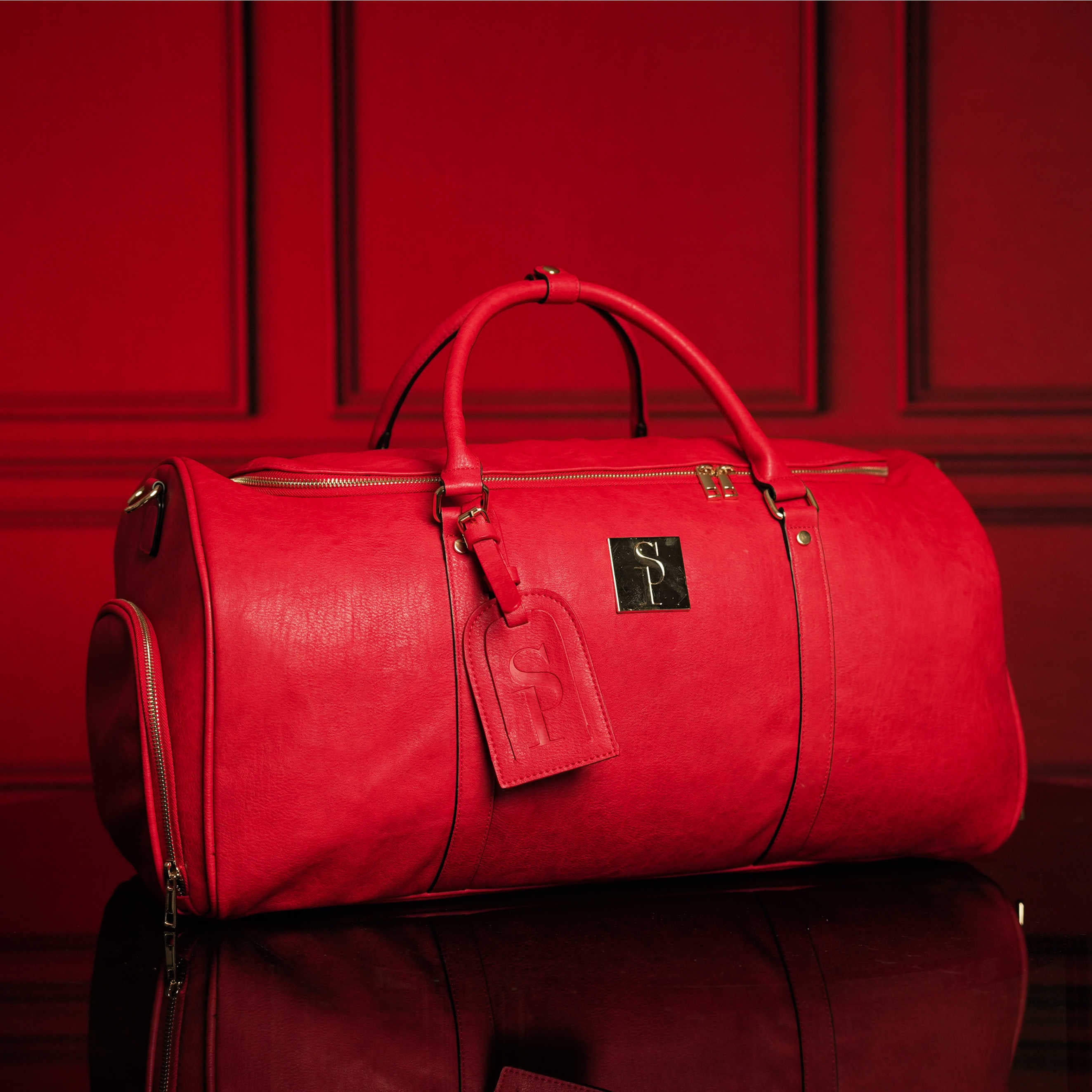 Red Tumbled Leather Duffle Bag (New Weekender Design) - Sole Premise