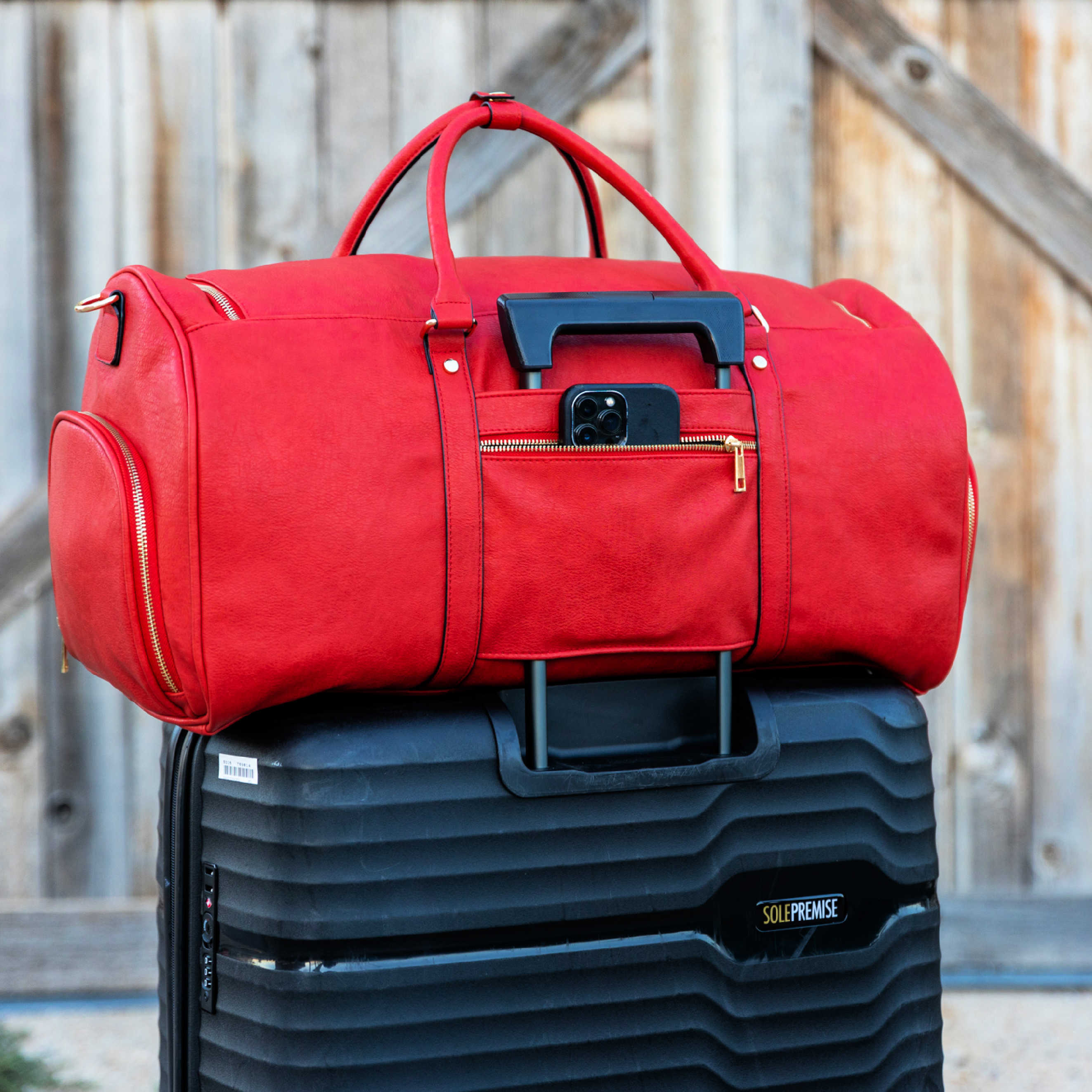 Red Tumbled Leather Duffle Bag (New Weekender Design) - Sole Premise