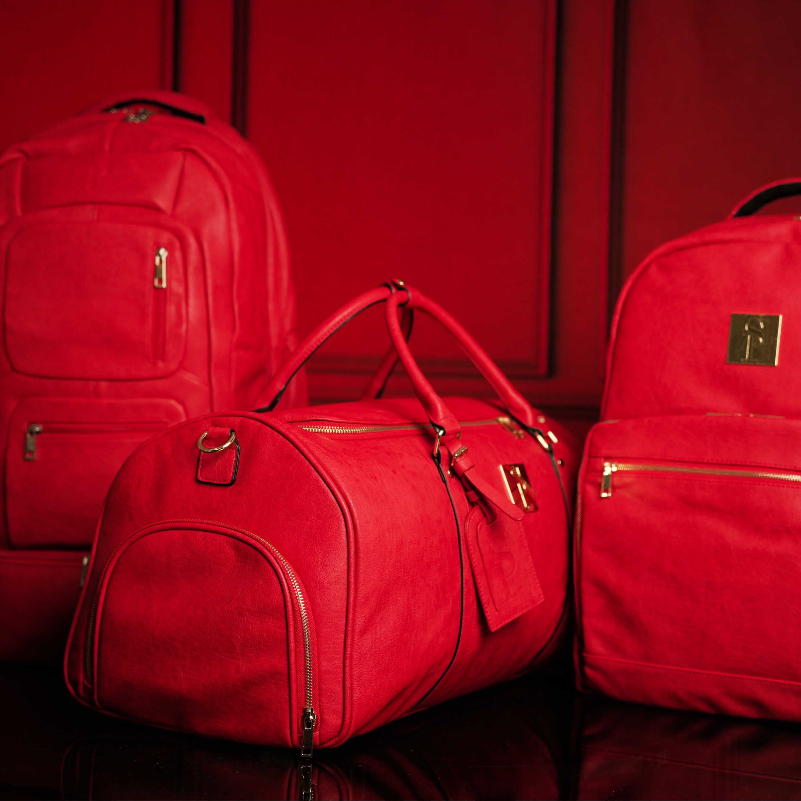 Red Tumbled Leather 3 Bag Set