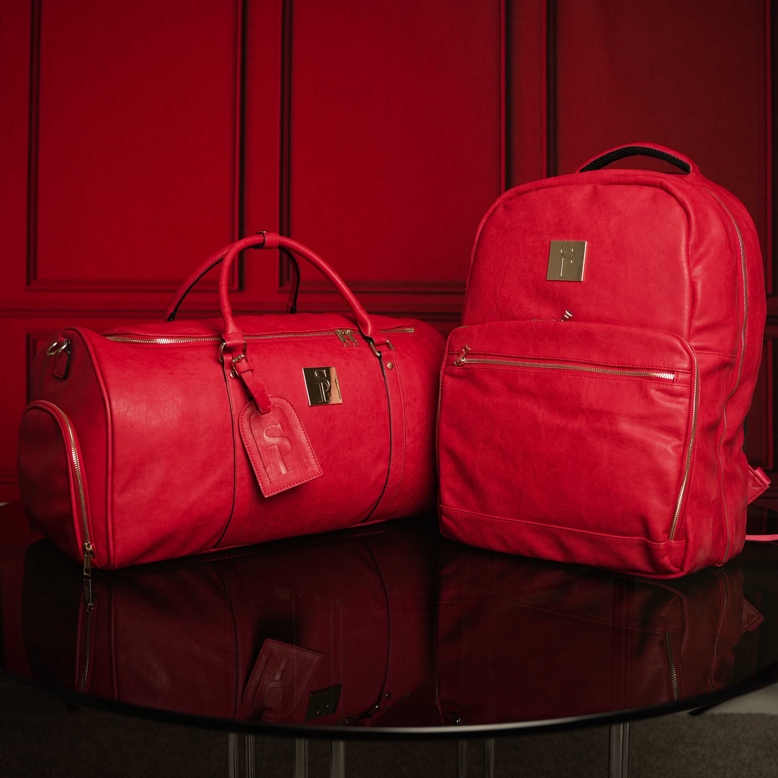 Red Tumbled Leather 2 Bag Set (Commuter and Duffle) - Sole Premise