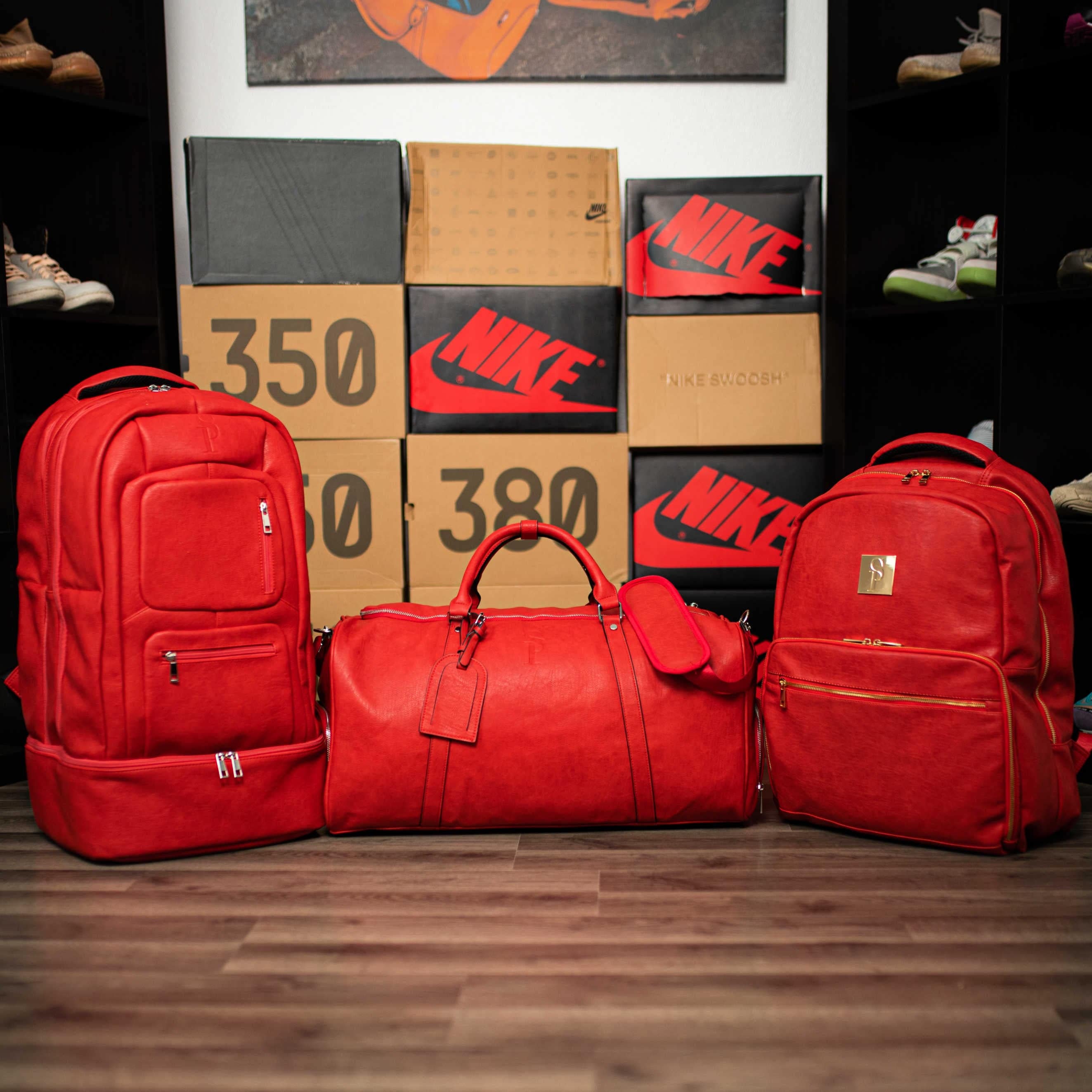 Red Tumbled Leather 3 Bag Set - Sole Premise