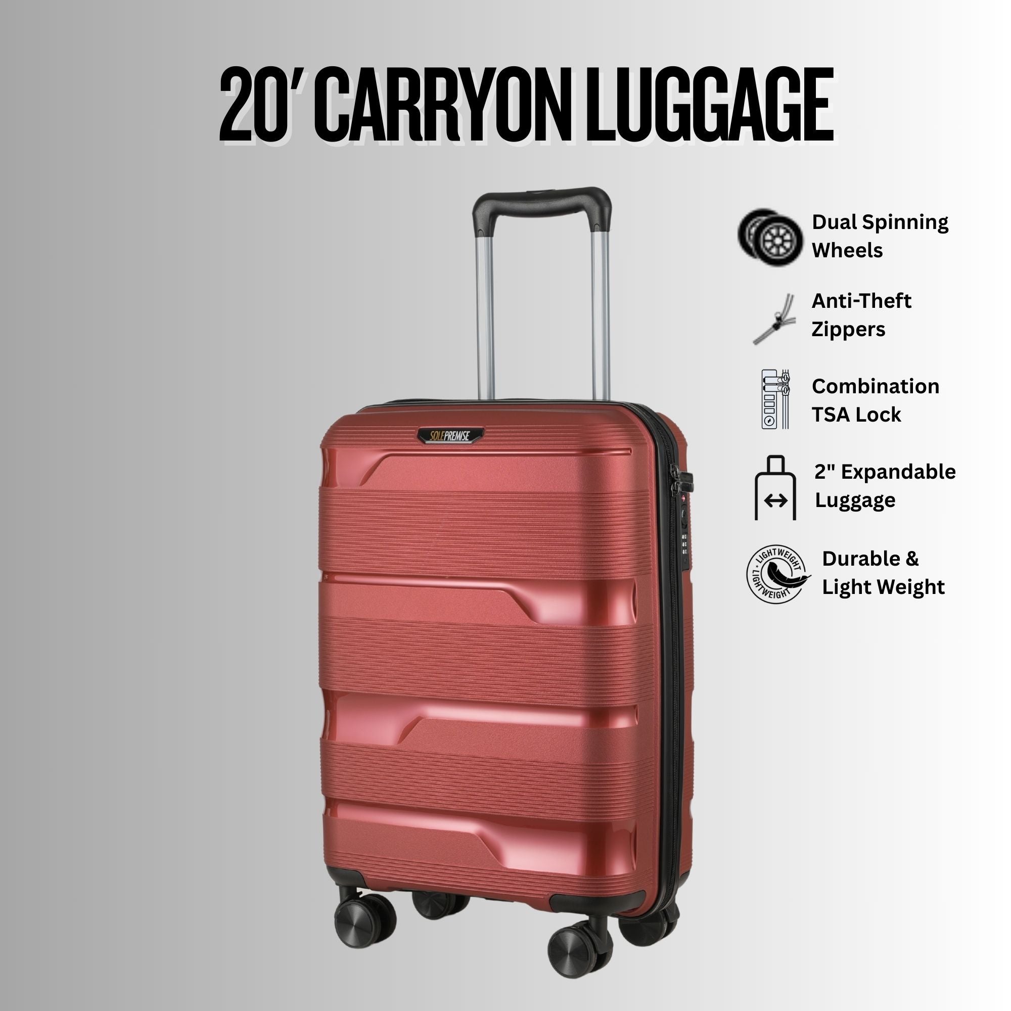 Red Hardcase Roller Carry On Luggage 20' with 360° Wheels