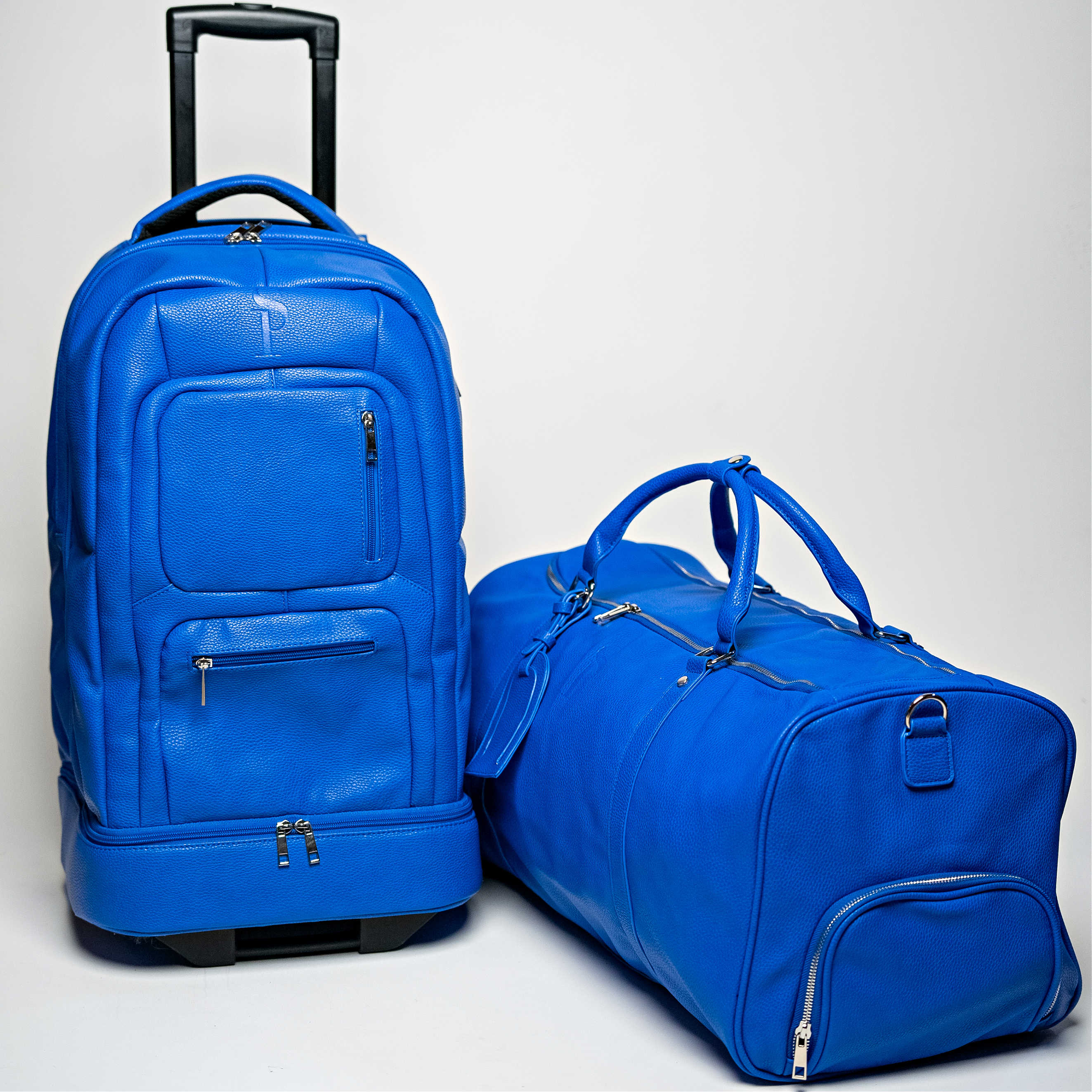 Royal Blue Leather Roller Bag Set