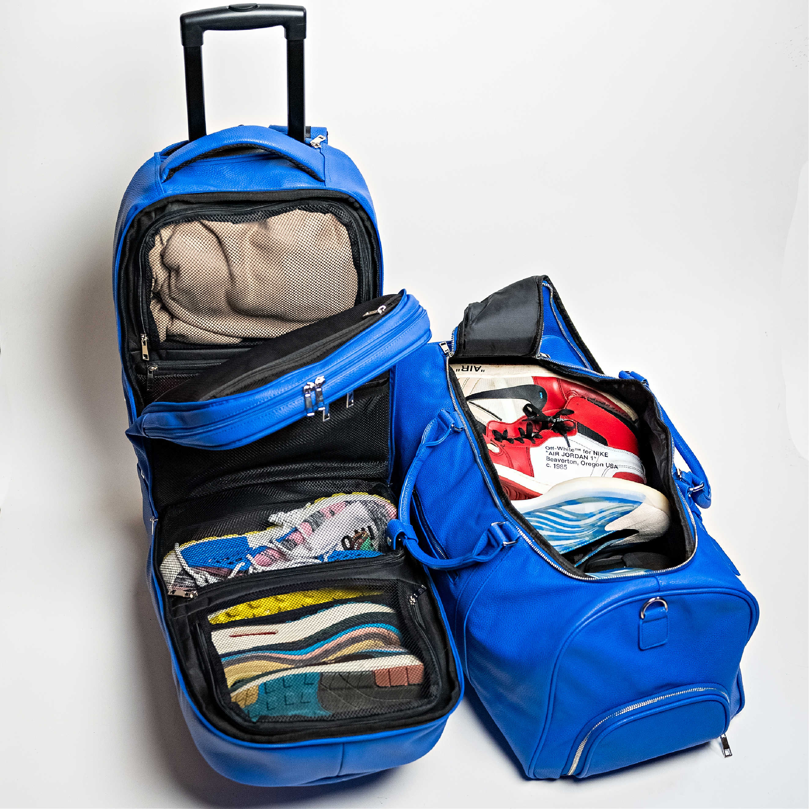 Royal Blue Leather Roller Bag Set - Sole Premise