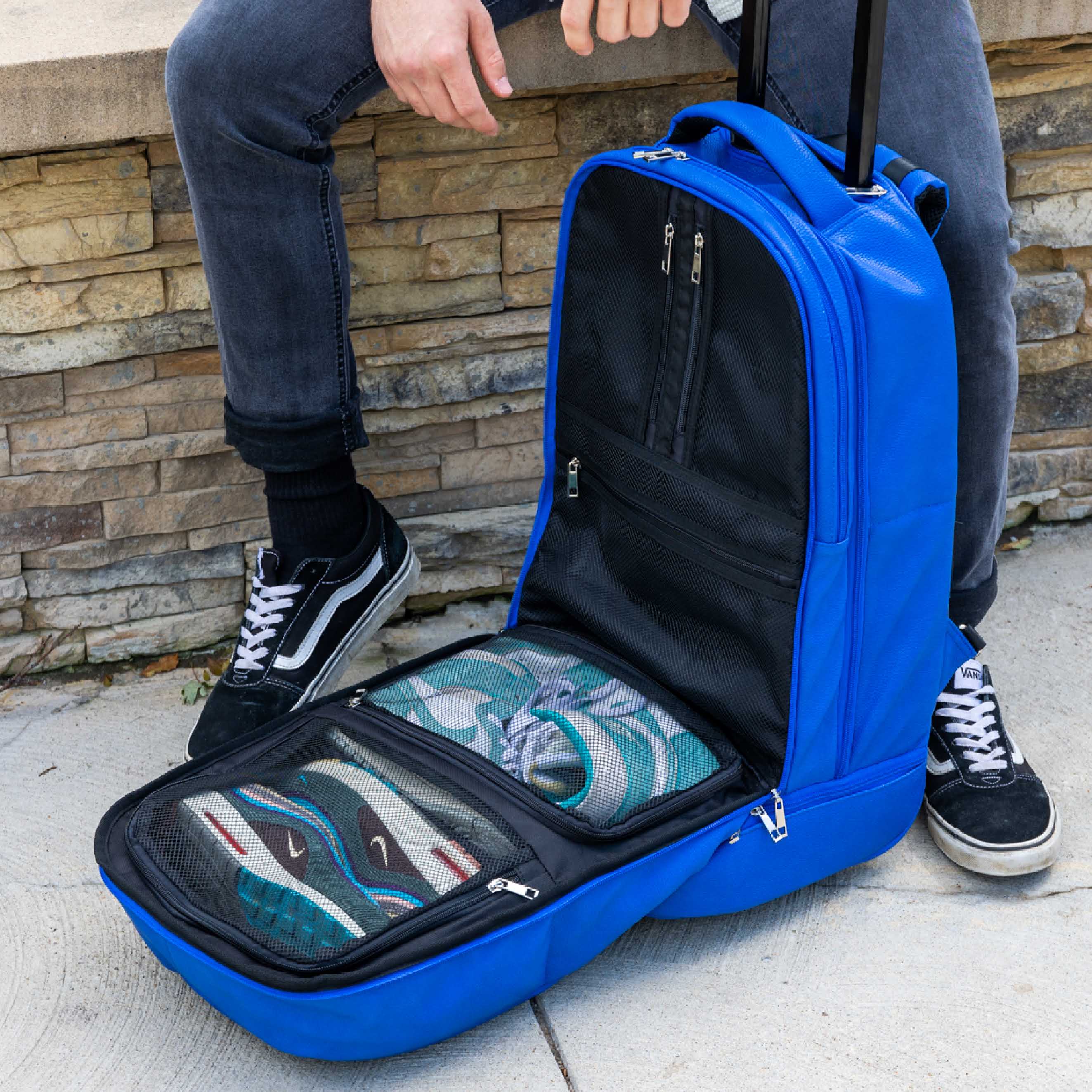 Royal Blue Leather Roller Bag Set - Sole Premise