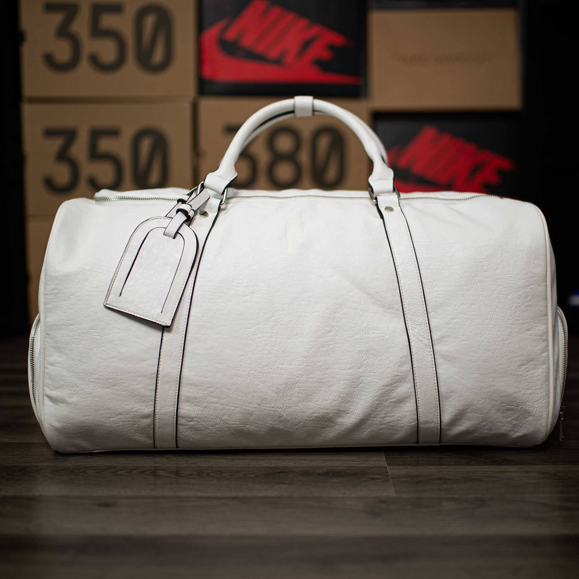 White Tumbled Leather Signature Bag Set (Signature and Duffle Bag) - Sole Premise
