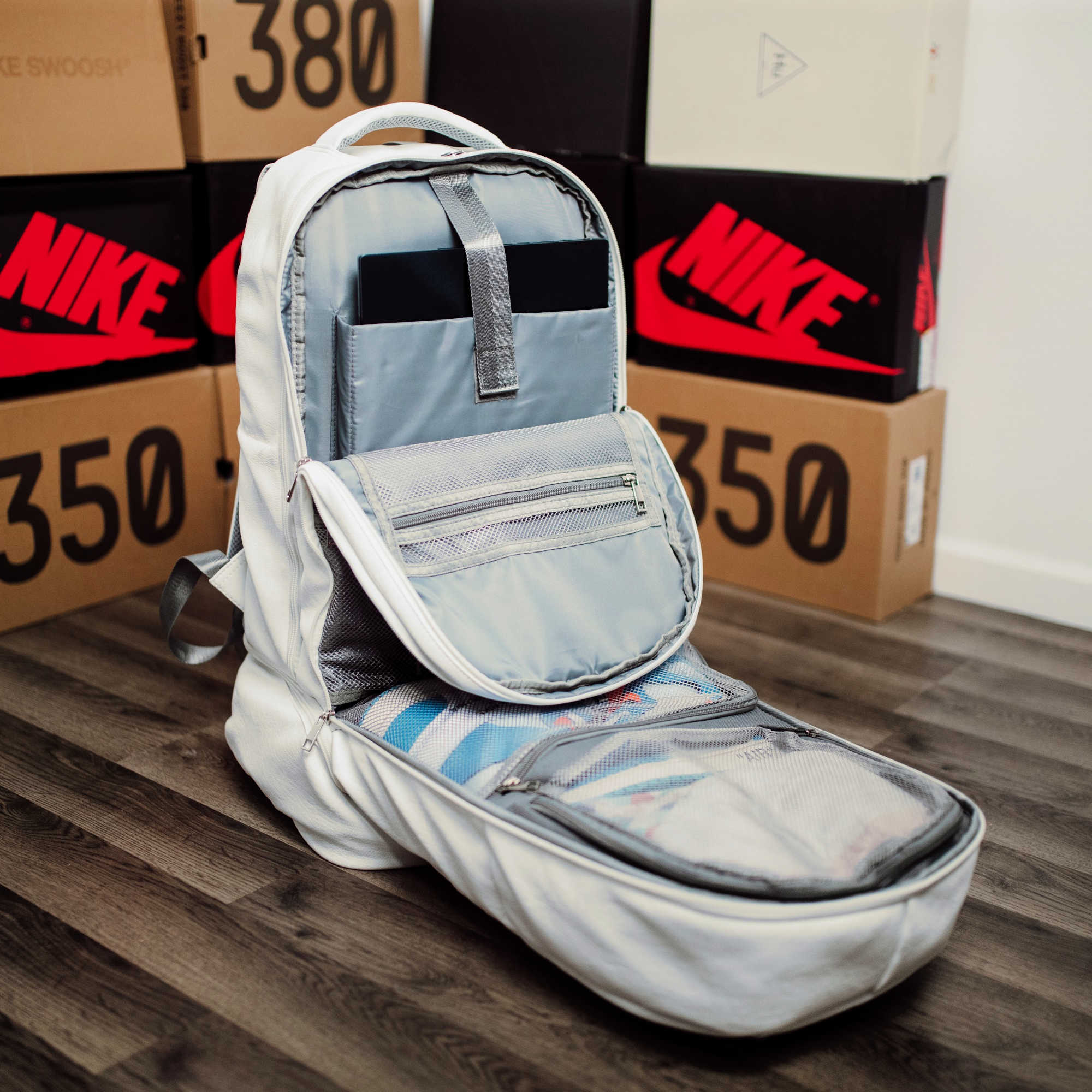 White Leather Luxury Carry-On Backpack (Patented Signature Design) - Sole Premise