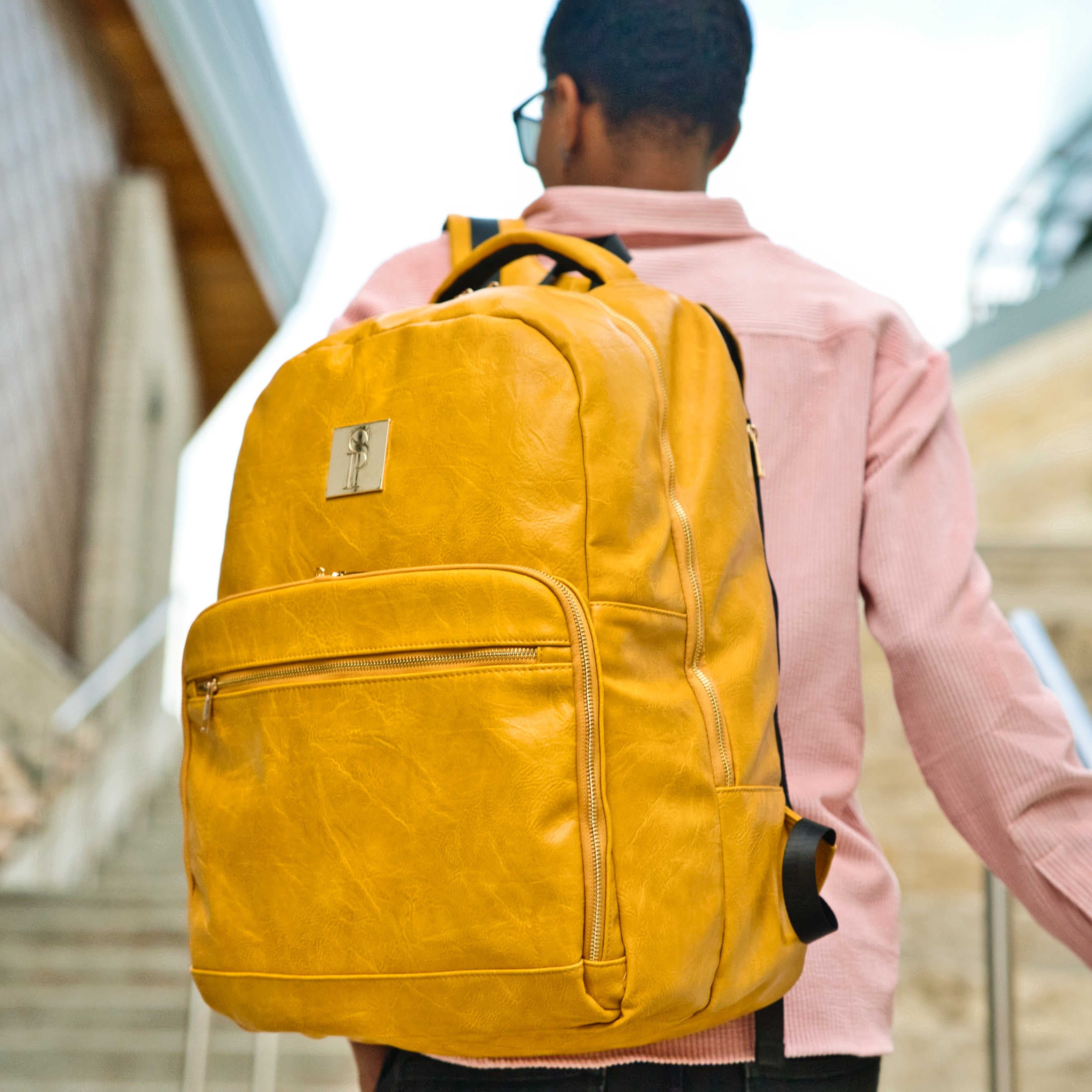 Yellow Tumbled Leather Commuter Bag - Sole Premise