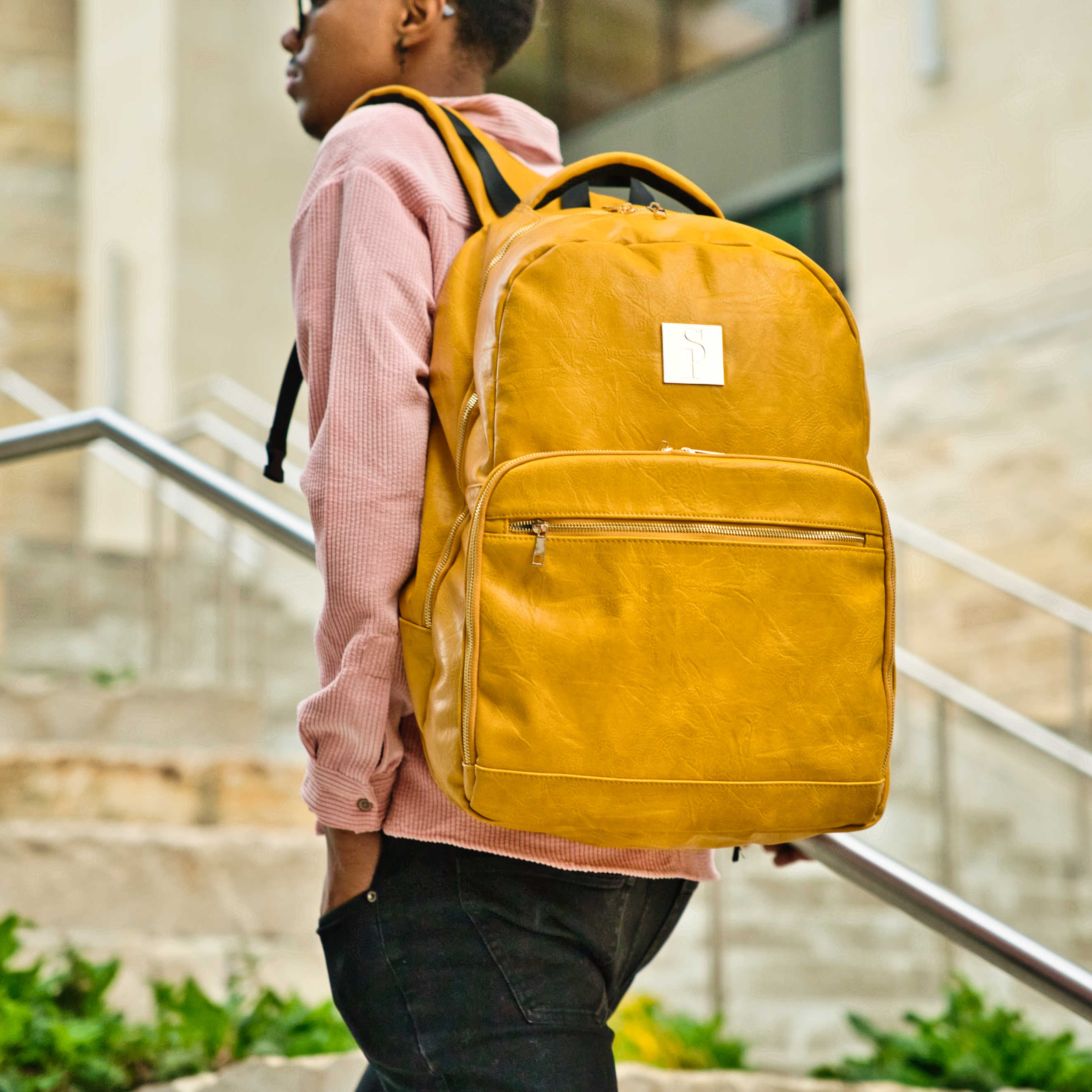 Yellow Tumbled Leather Commuter Bag - Sole Premise