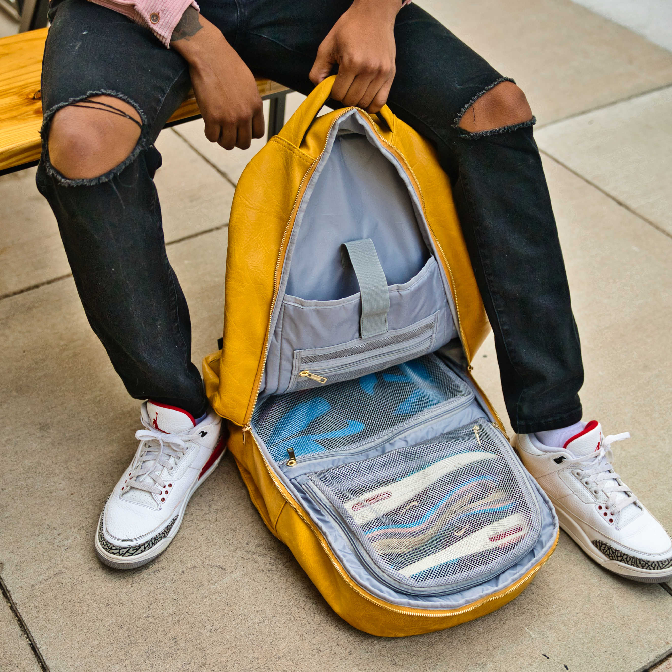 Yellow Tumbled Leather Commuter Bag - Sole Premise