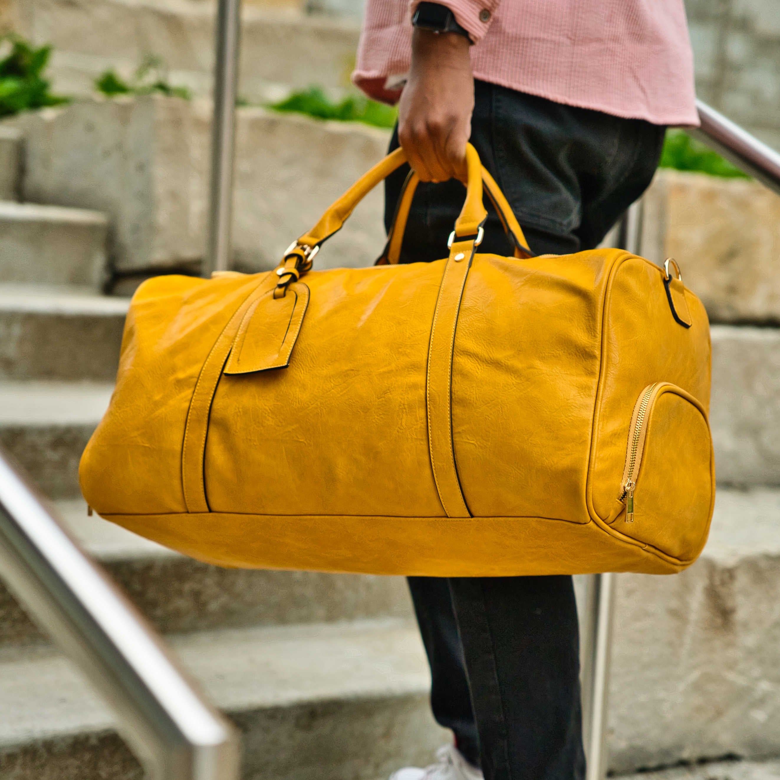 Yellow Luciano Leather Duffle Bag - Sole Premise