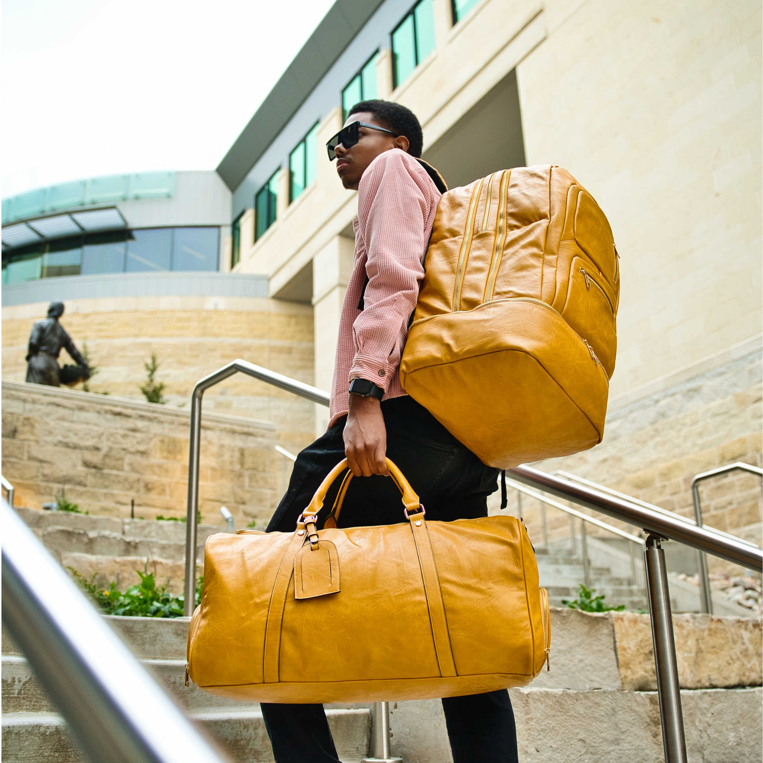 Yellow Tumbled Leather Signature Bag Set (Signature and Duffle Bag) - Sole Premise