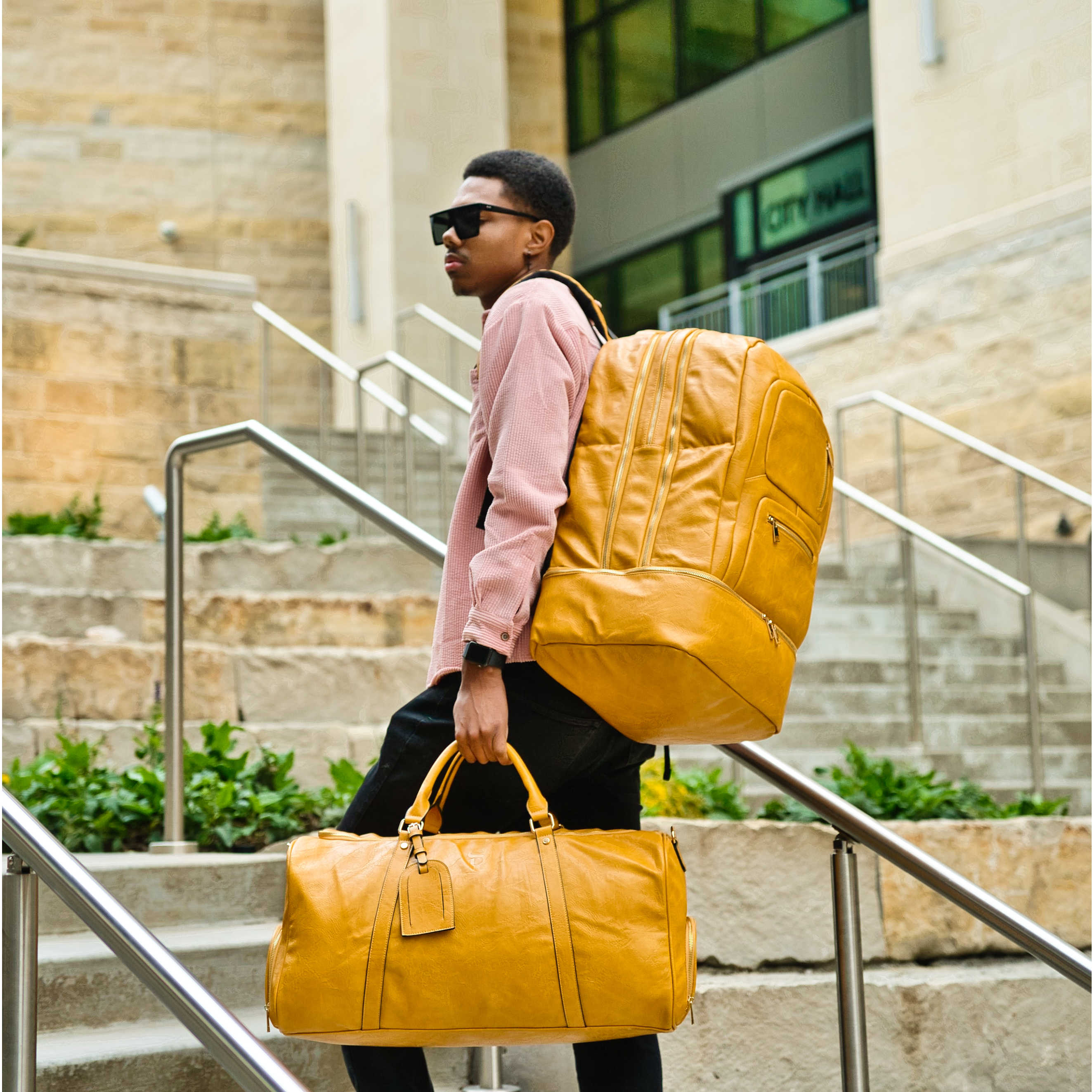 Yellow Tumbled Leather Signature Bag Set (Signature and Duffle Bag) - Sole Premise