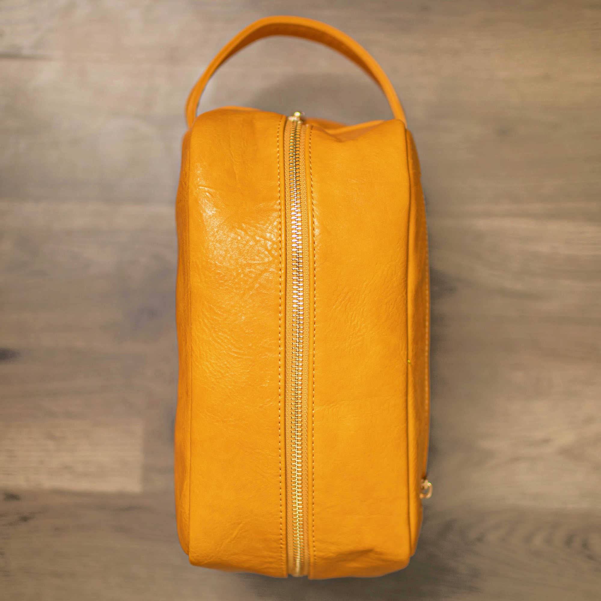 Yellow Leather Toiletry Bag Zipper