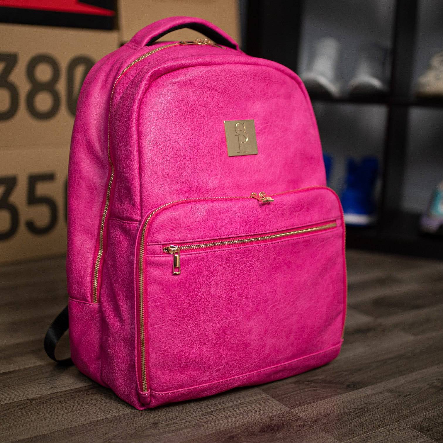 hot pink leather backpack