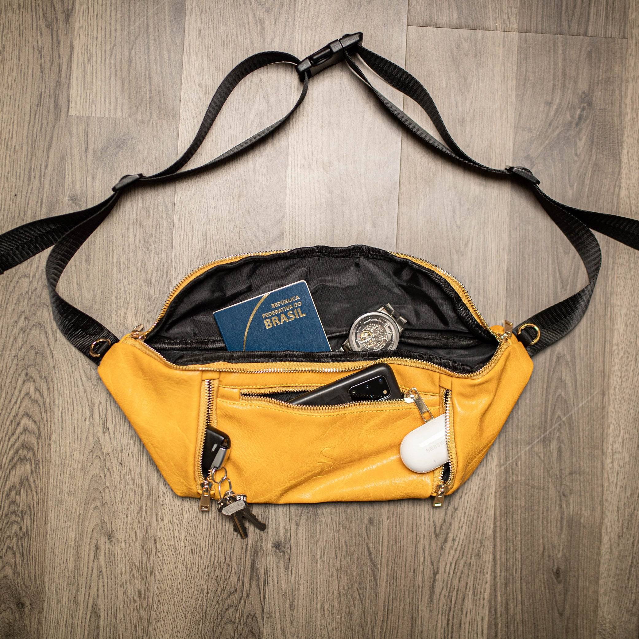 Yellow Leather Crossbody Sling