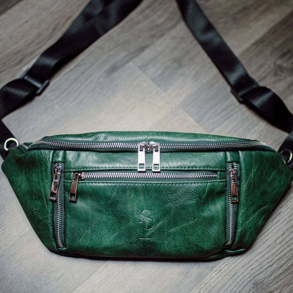 Emerald Green Leather Cross Body Waist Bag