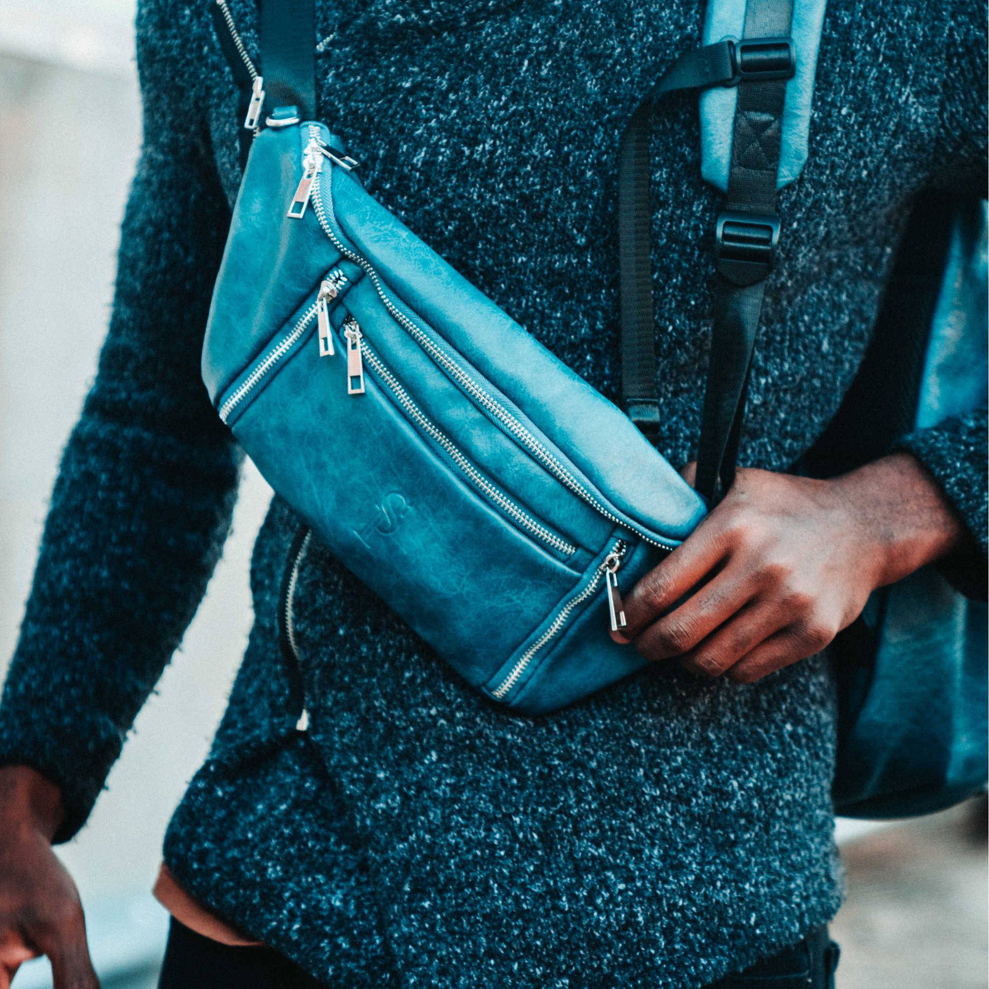 Blue Luciano Leather Cross Body/Waist Bag - Sole Premise