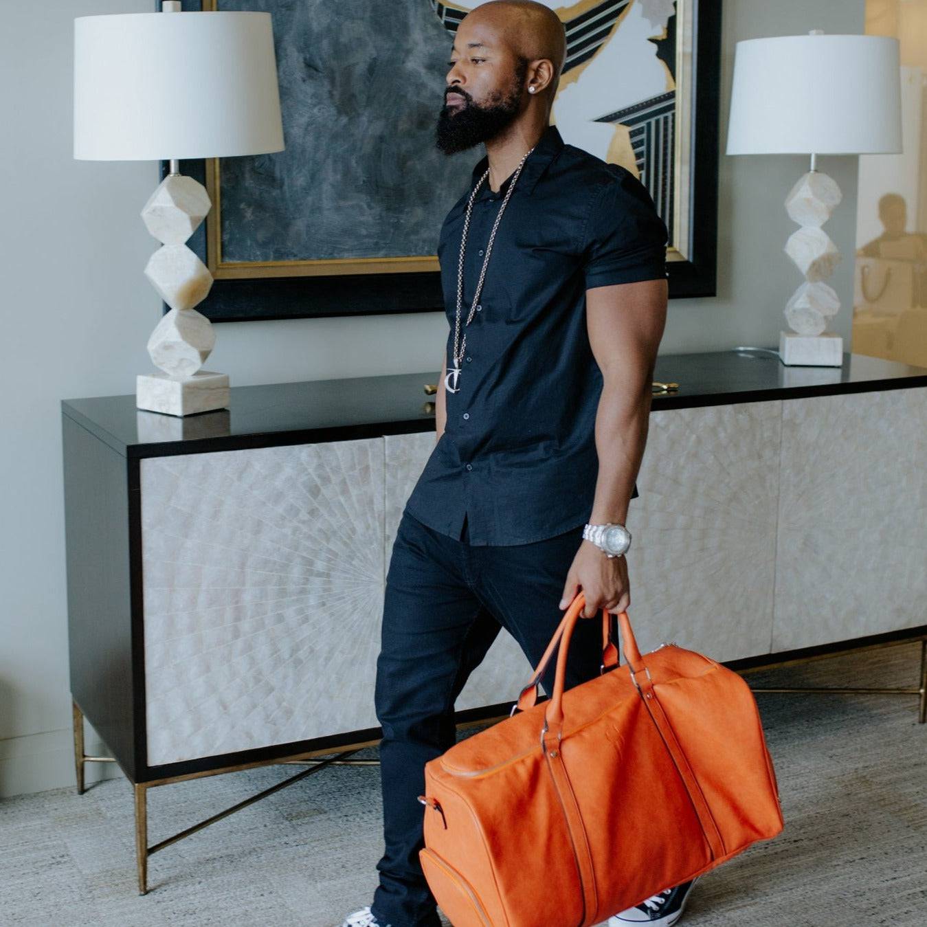 Orange Leather Duffle Model