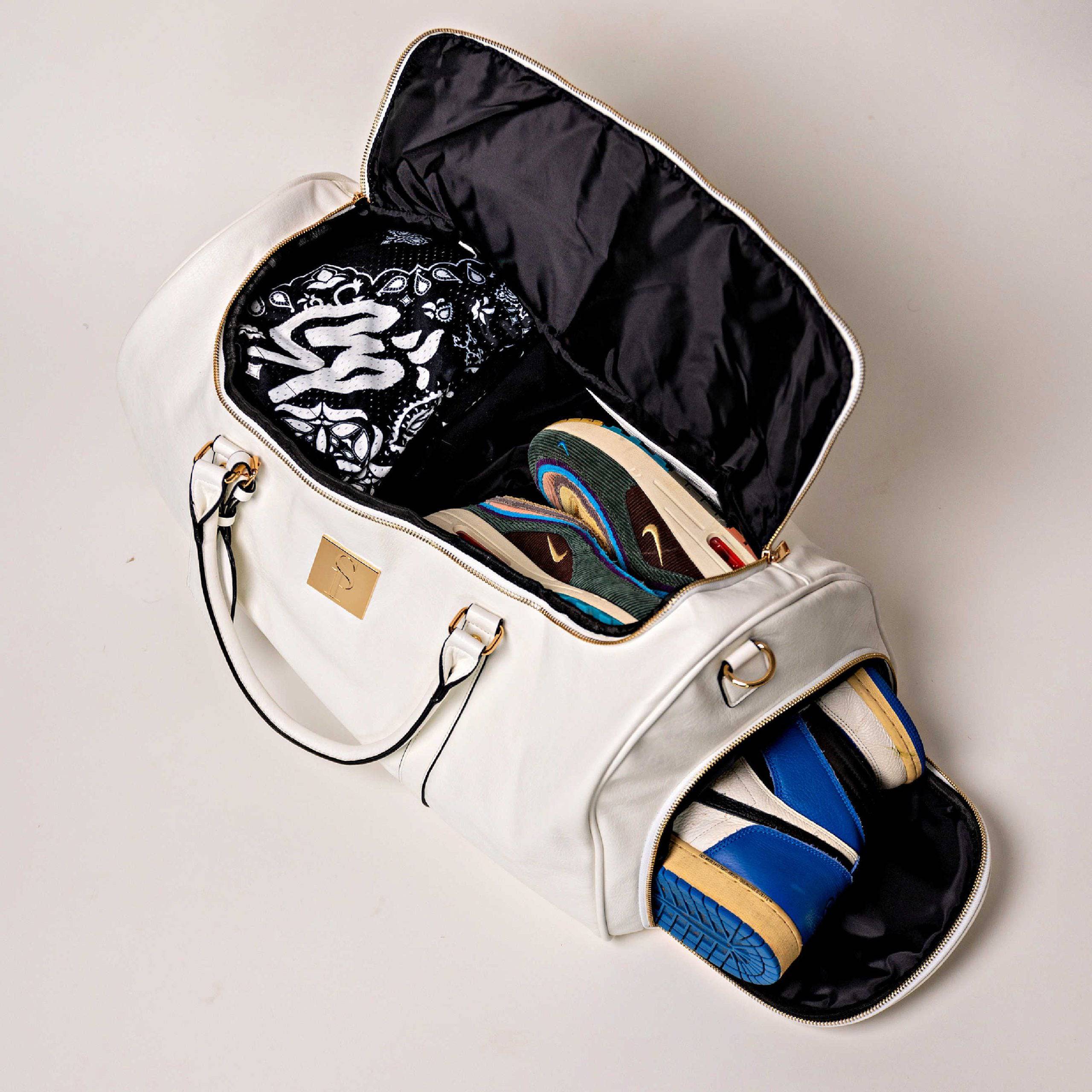 White Duffle Bag (New Design) Angle Open