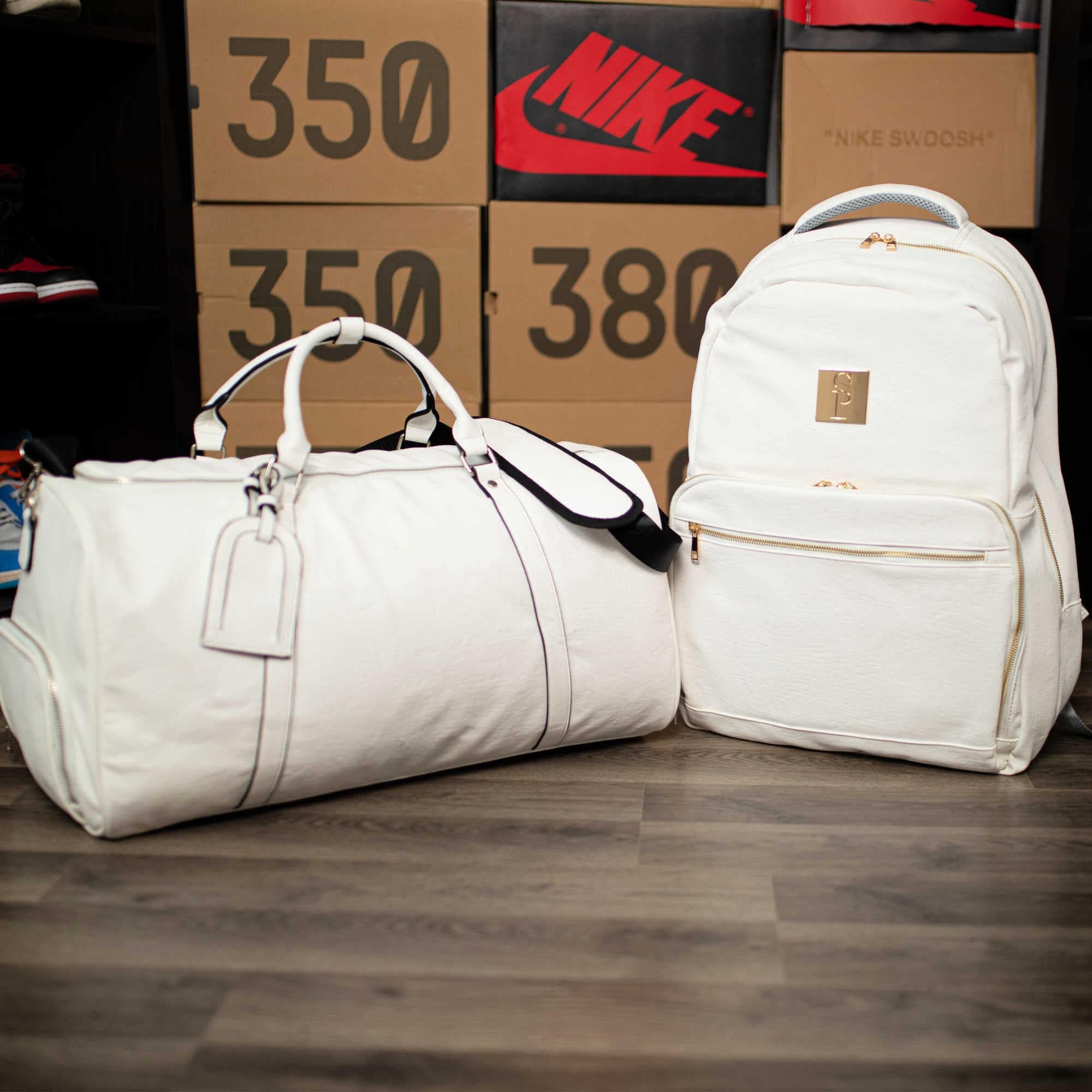 White Tumbled Leather 2 Bag Set (Commuter and Duffle) - Sole Premise