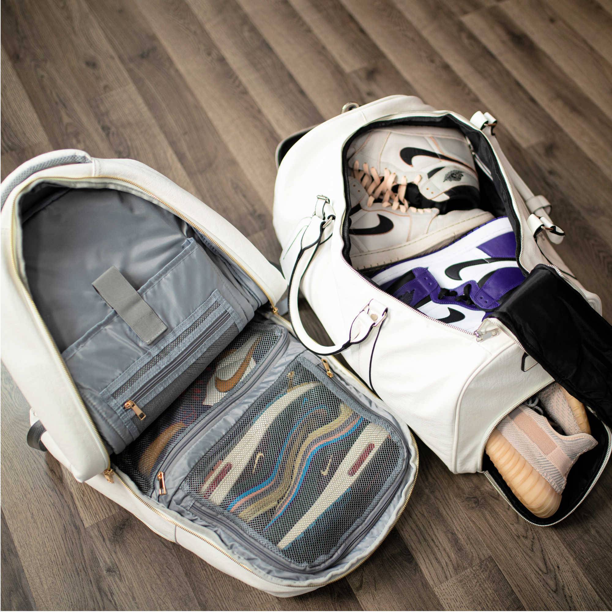 White Tumbled Leather 2 Bag Set (Commuter and Duffle) - Sole Premise