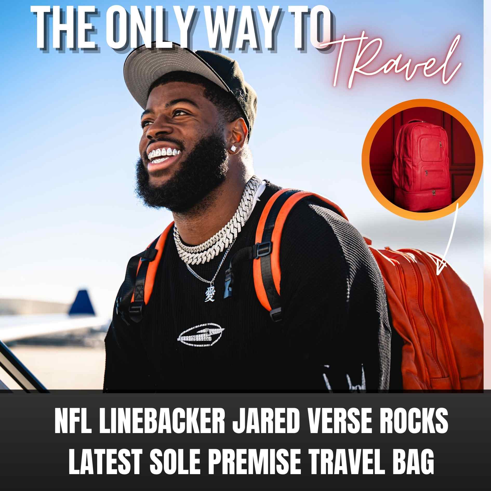 NFL Linebacker Jared Verse Carries the Sole Premise Red Leather Carry-on Travel Bag throughout the NFL Season
