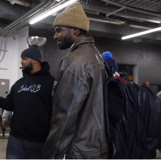 Shedeur Sanders Rocks Latest Sole Premise Travel Bag to Cleveland Browns Game