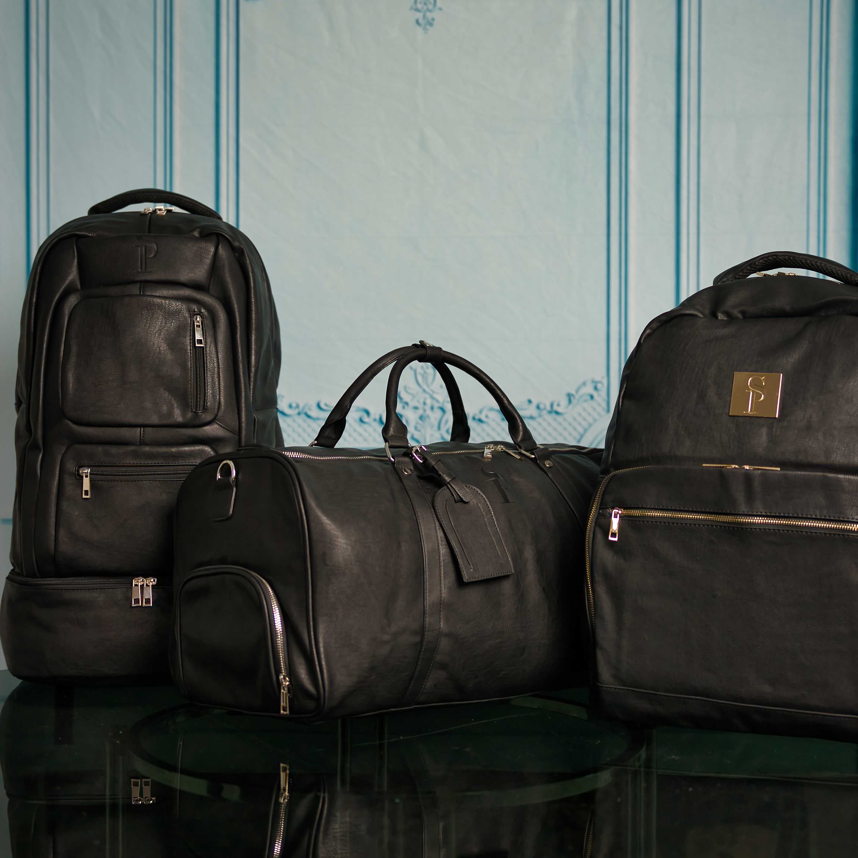 Black Leather 3 Bag Set (Signature Backpack, Commuter Bookbag, and