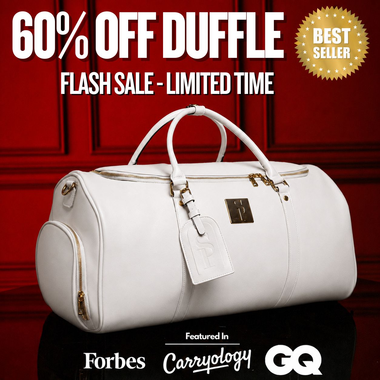 White Leather Weekender Duffle (FLASH SALE)
