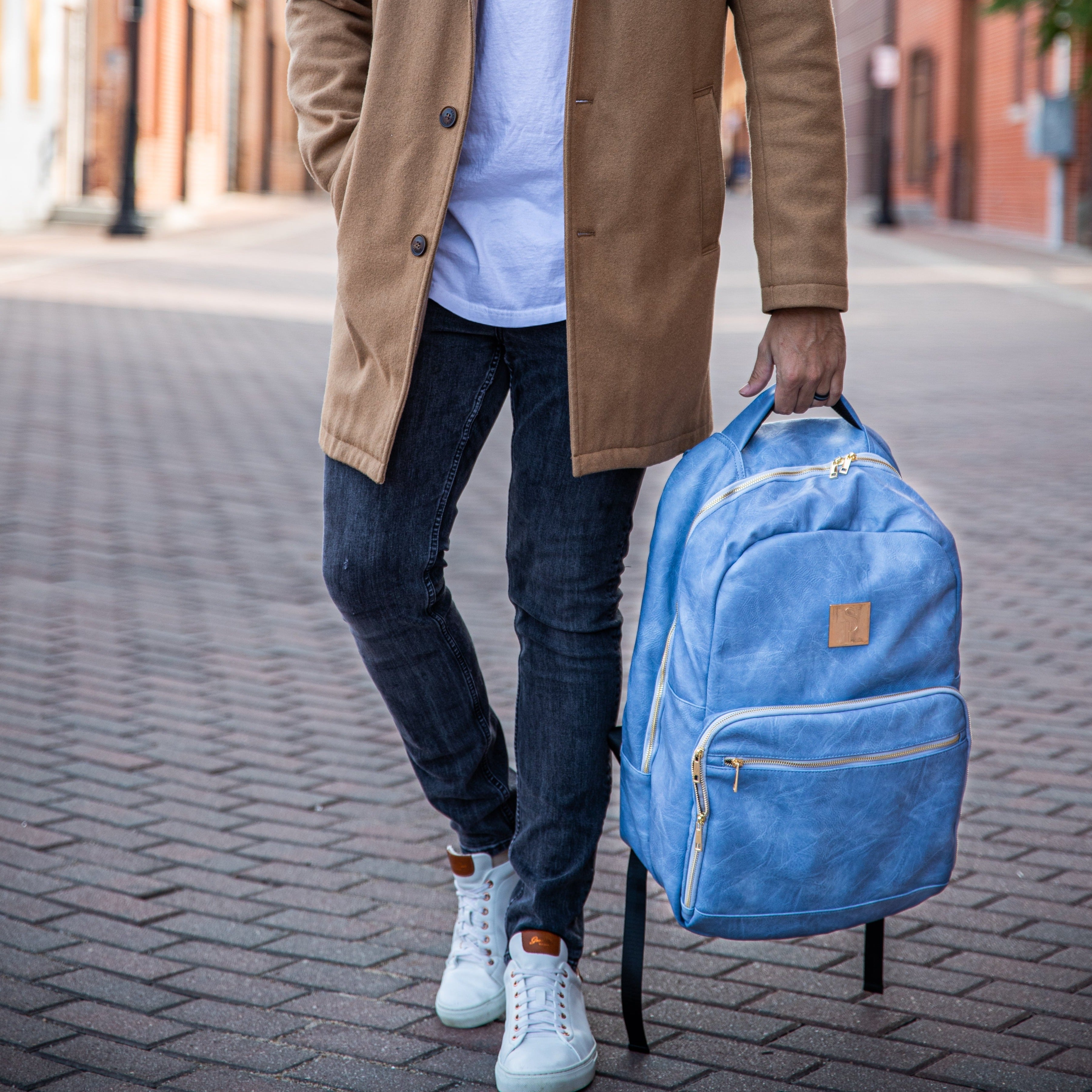 Baby Blue Tumbled Leather Commuter Bag 100 Made