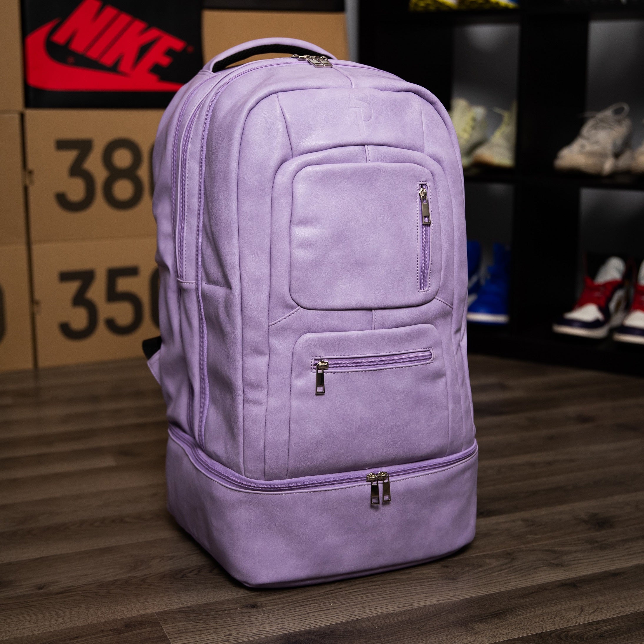 Sneaker Carry On Travel Bag TSA Approved Purple Waterproof Leather Sole Premise