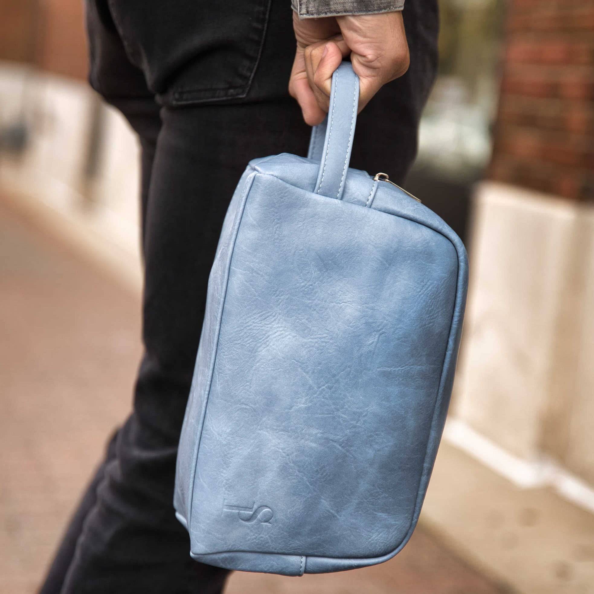 Baby Blue Leather Toiletry Bag - Sole Premise