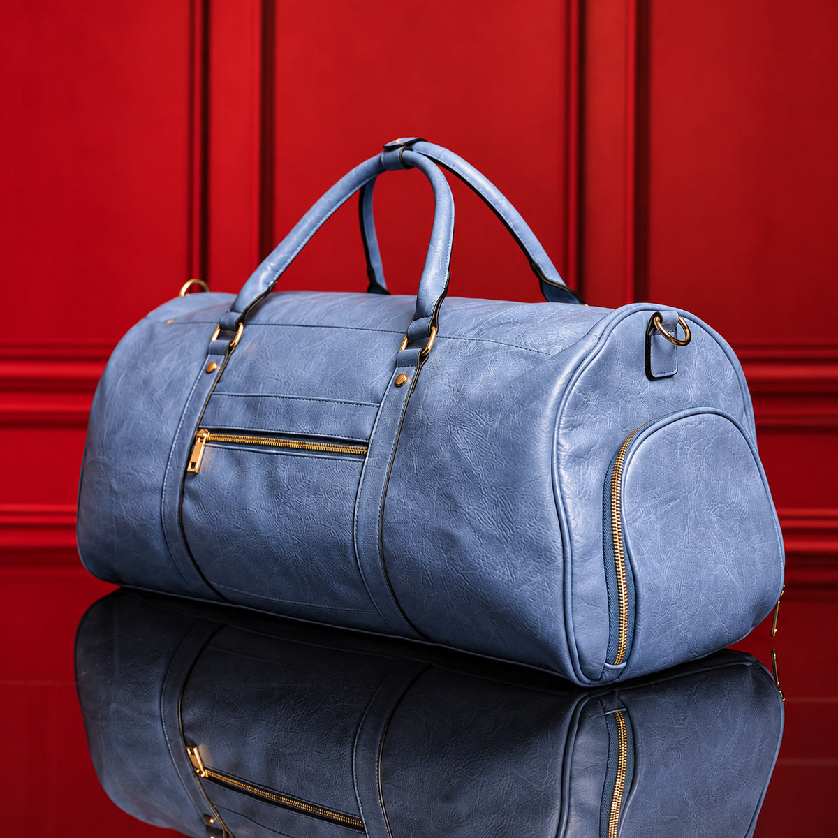 Baby Blue Leather Duffle Bag - Sole Premise