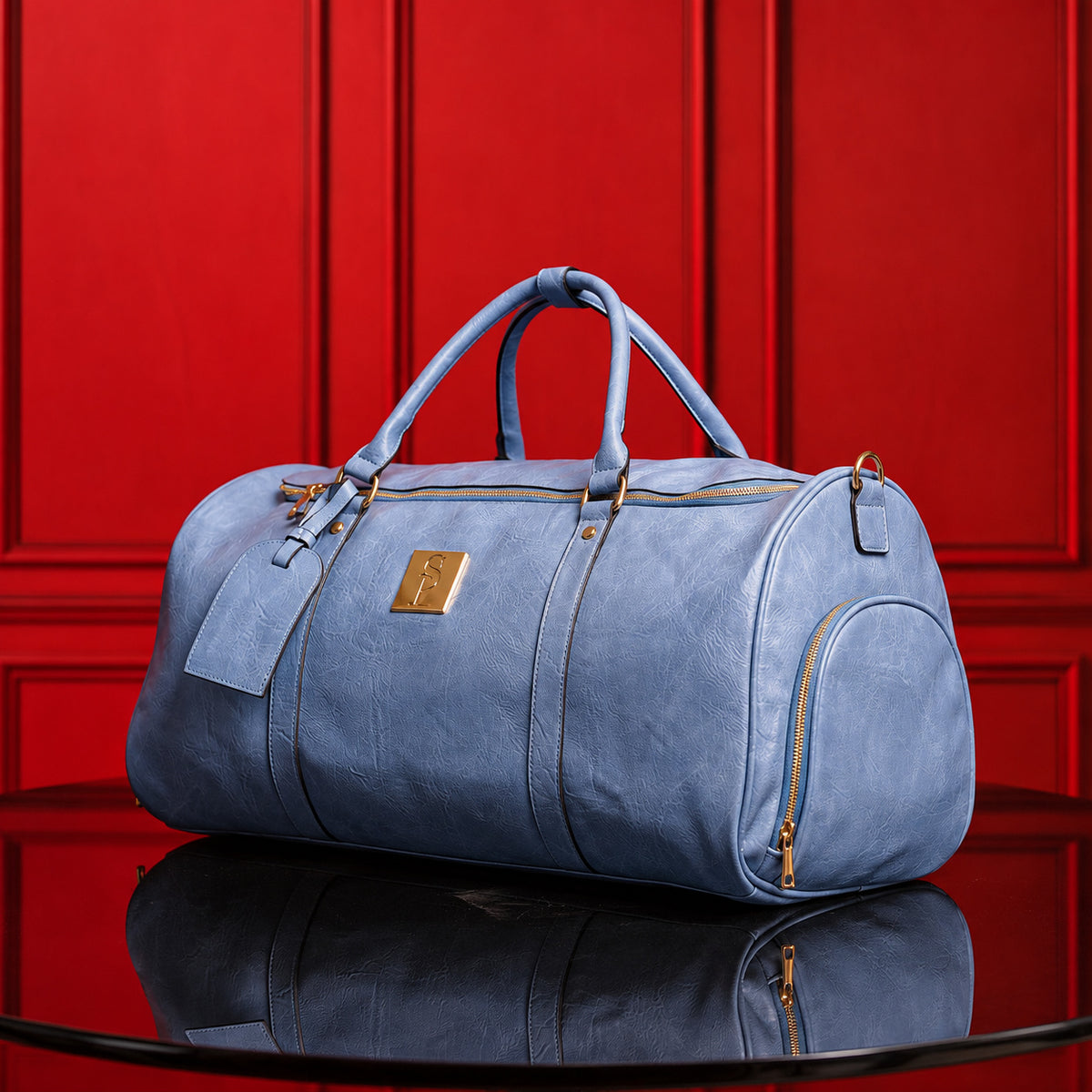 Baby Blue Leather Duffle Bag - Sole Premise