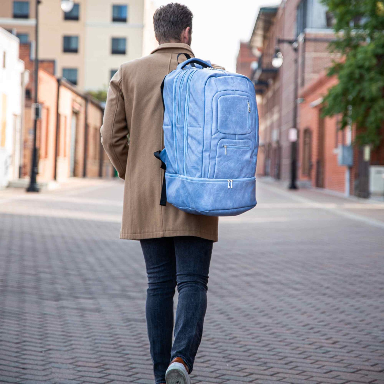 Baby Blue Leather Patented Carry-On Backpack (Only 300 Made) - Sole Premise