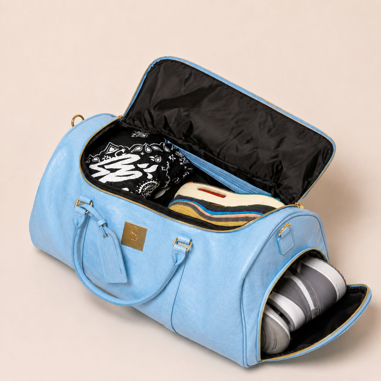 Baby Blue Leather Duffle Bag - Sole Premise