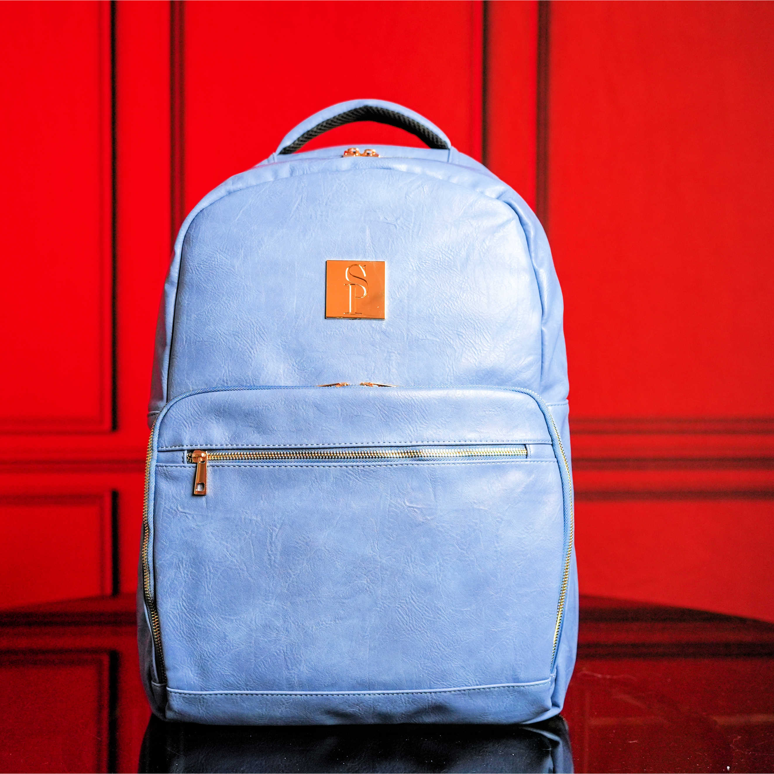 Baby Blue Tumbled Leather 2 Bag Set (Commuter and Duffle) - Sole Premise