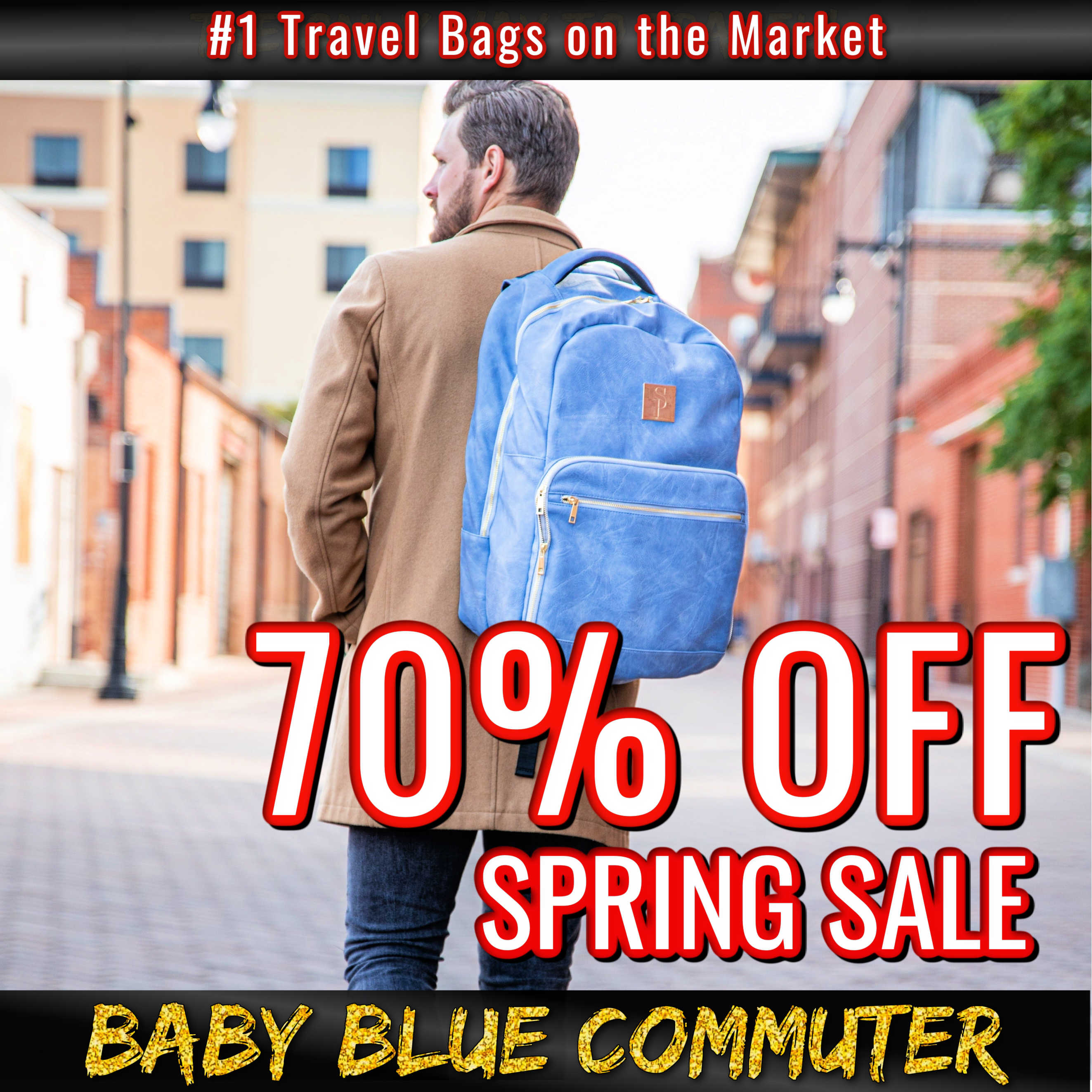Baby Blue Tumbled Leather Commuter (Spring Sale)
