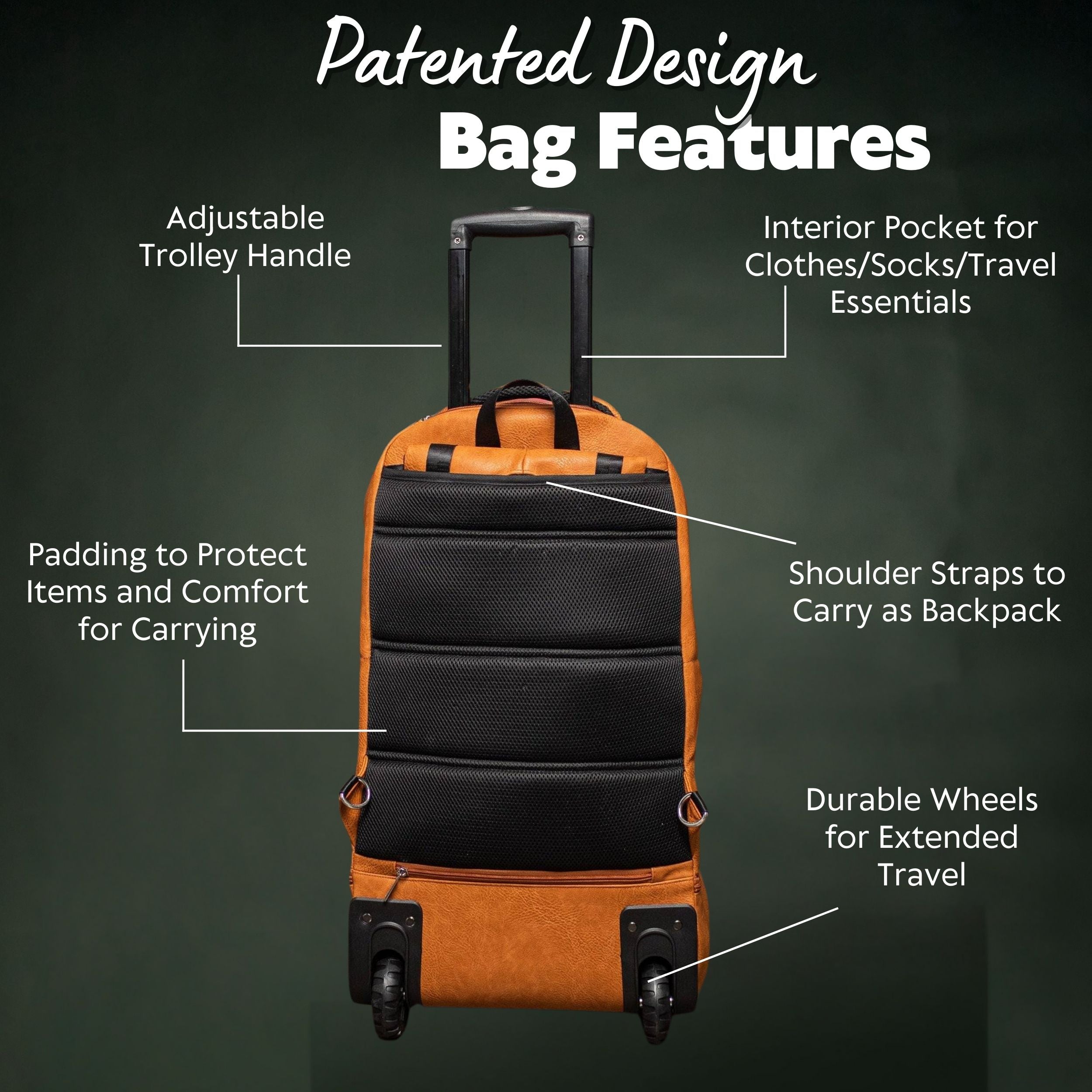 Brown Leather Carry-On Roller Bag (Patented Signature Design)